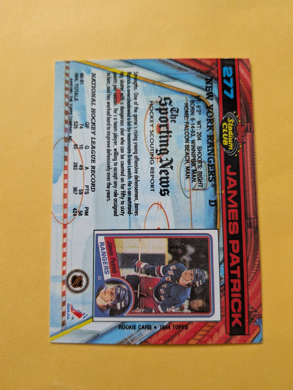 James Patrick Signed New York Rangers Card E