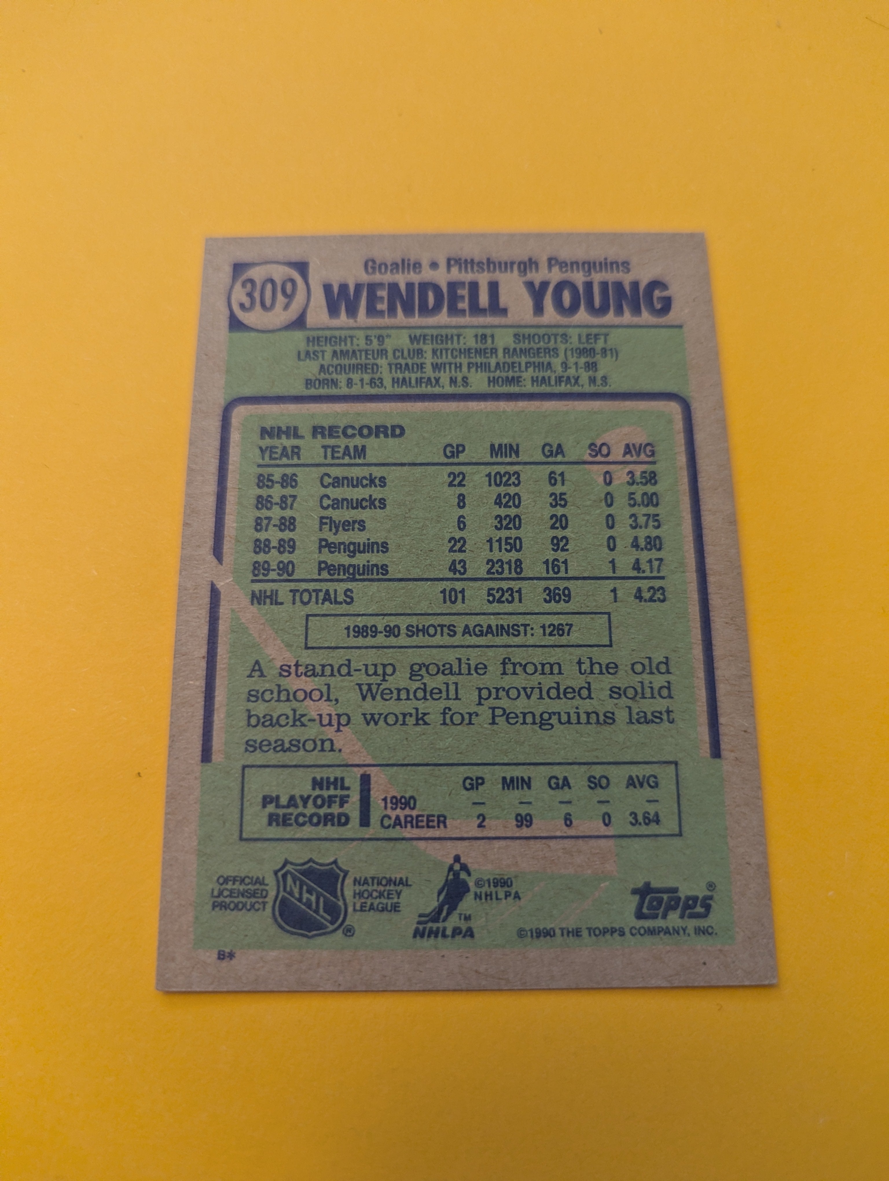 Wendell Young Signed Pittsburgh Penguins Card