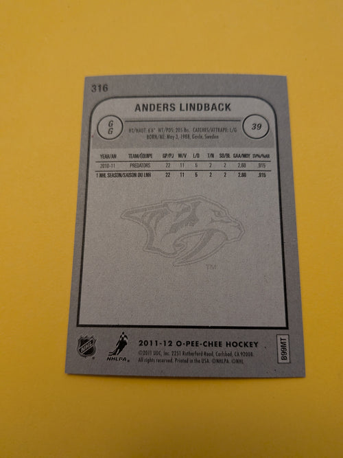Anders Lindback Signed Nashville Predators Card C