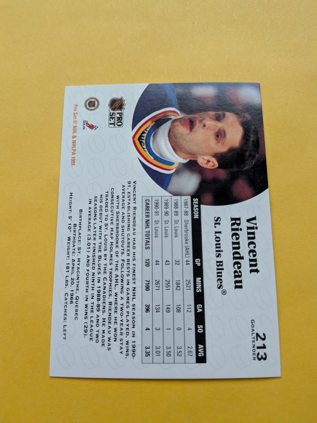 Vincent Riendeau Signed St. Louis Blues Card D