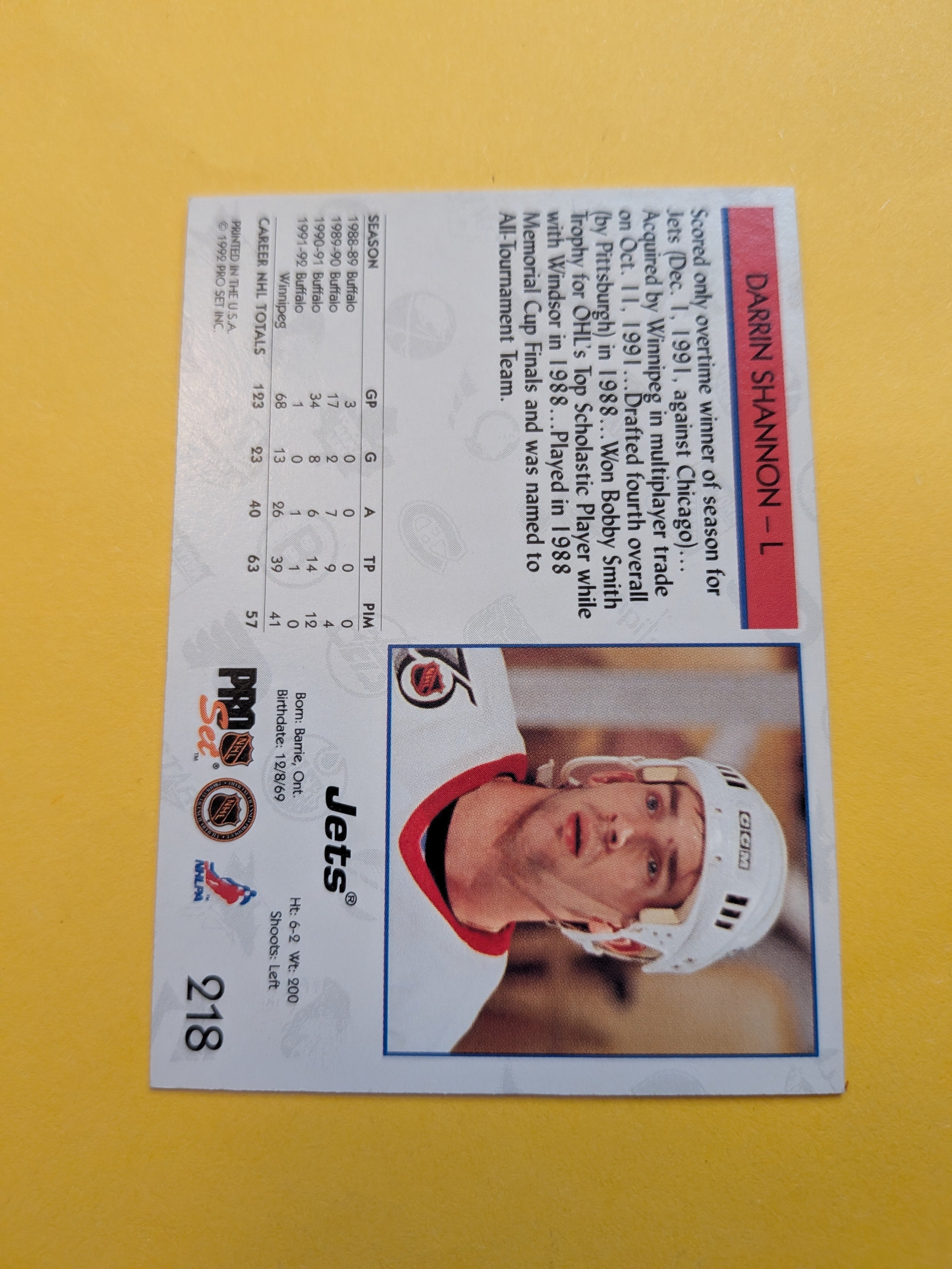 Darrin Shannon Signed Winnipeg Jets Card C