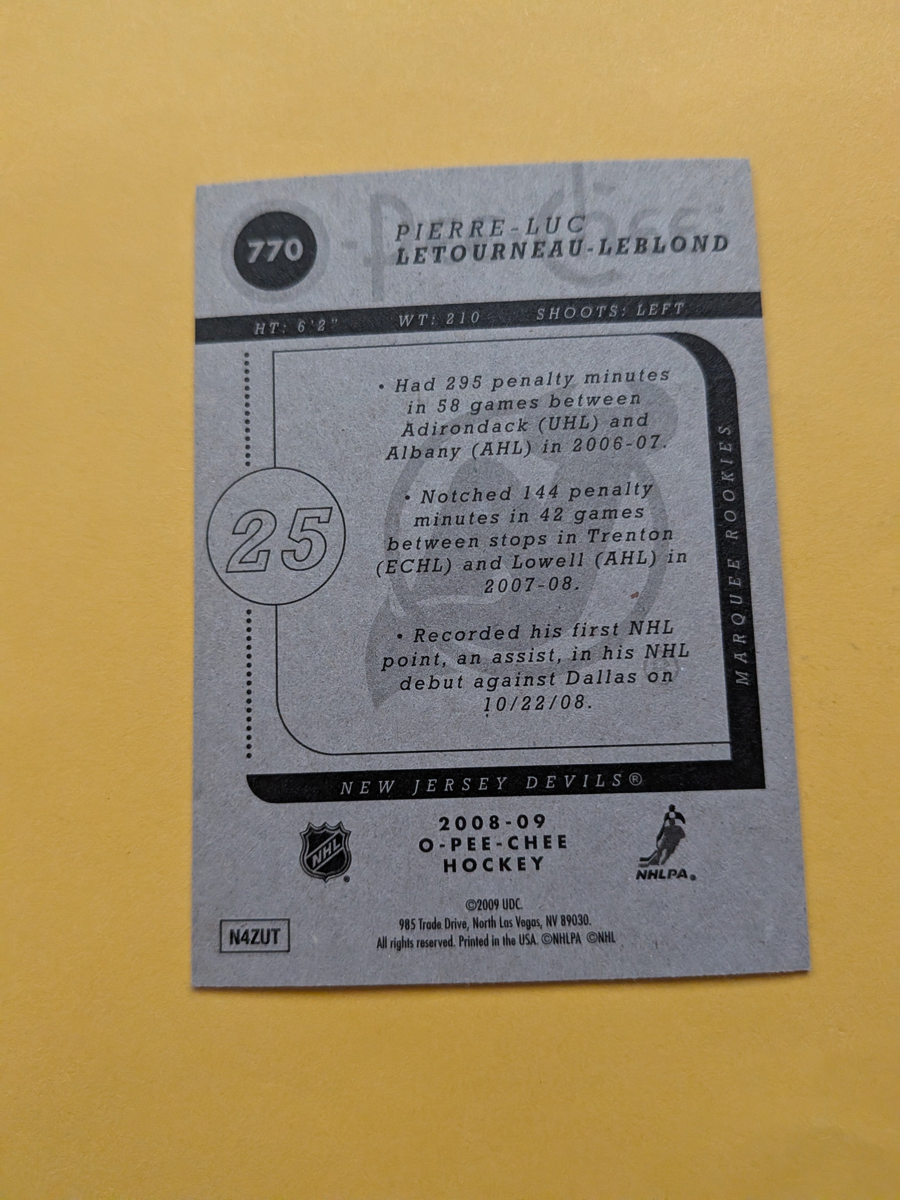 Pierre Luc Letourneau Leblond Signed New Jersey Devils Rookie Card A