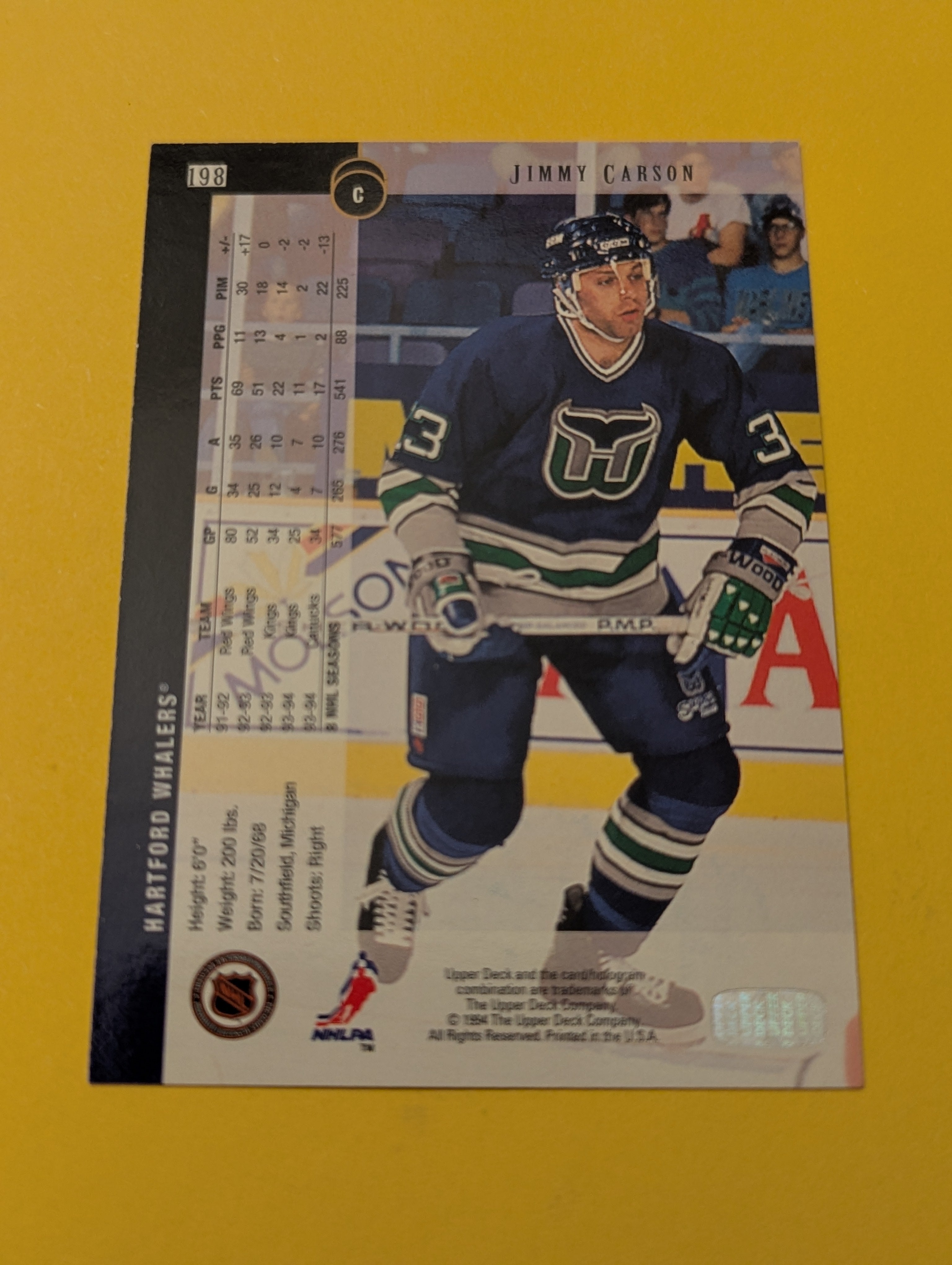 Jimmy Carson Signed Hartford Whalers Card