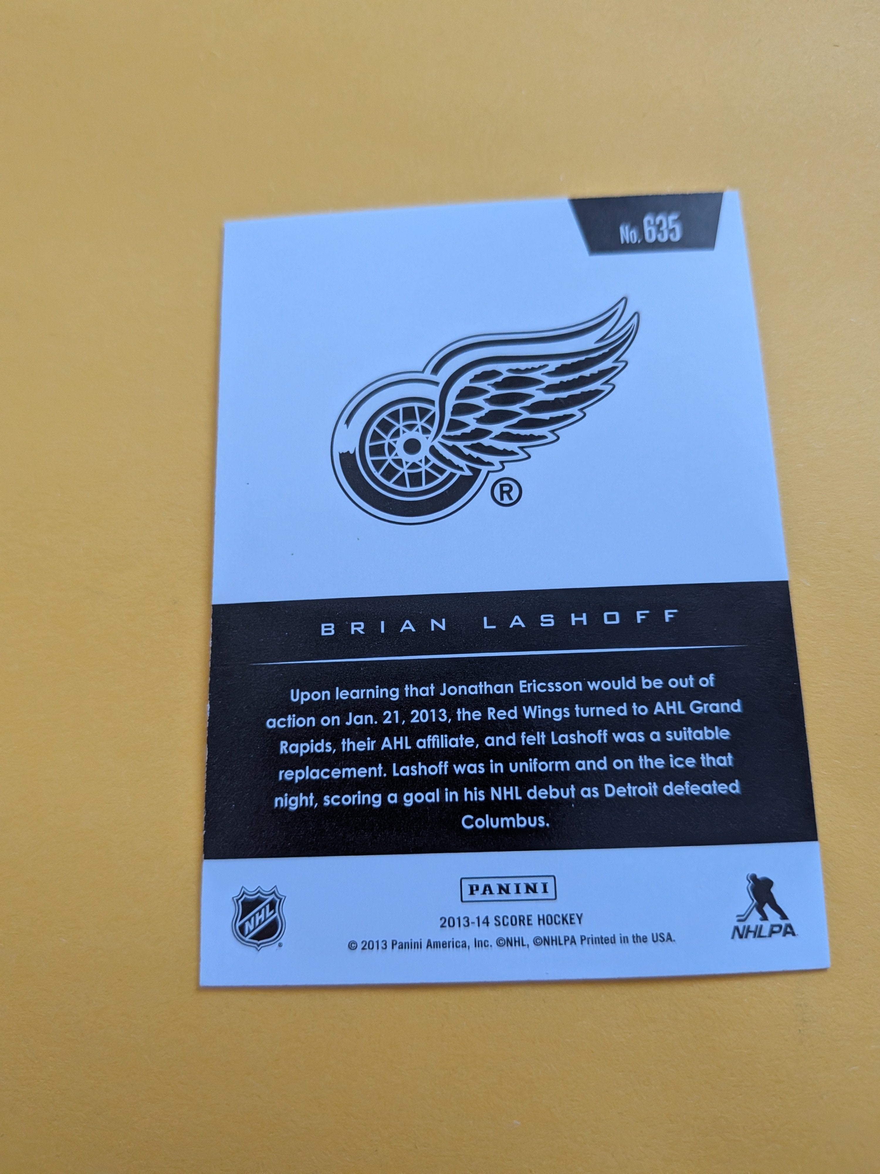 Brian Lashoff Signed Detroit Red Wings Rookie Card A