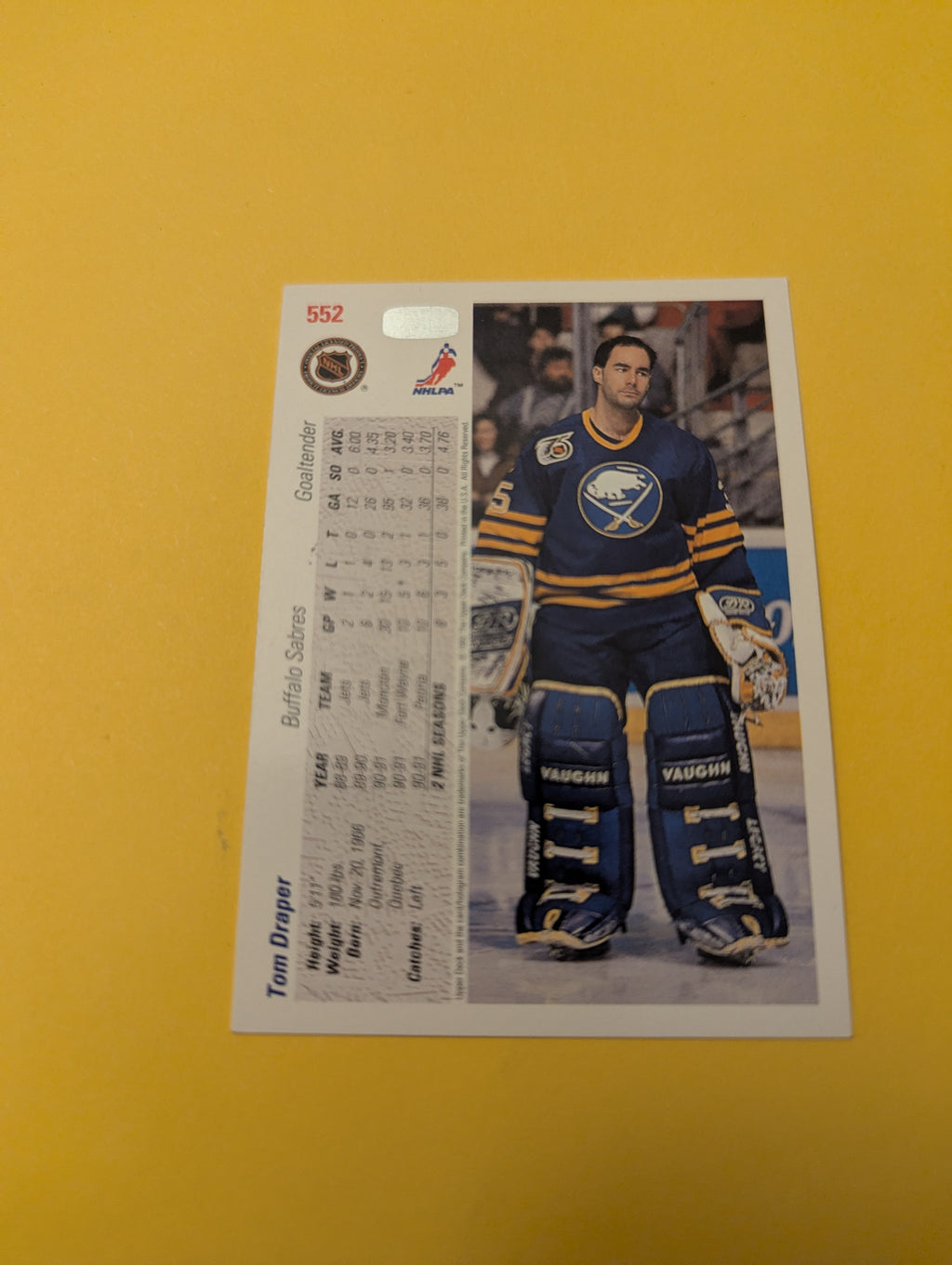 Tom Draper Signed Buffalo Sabres Card