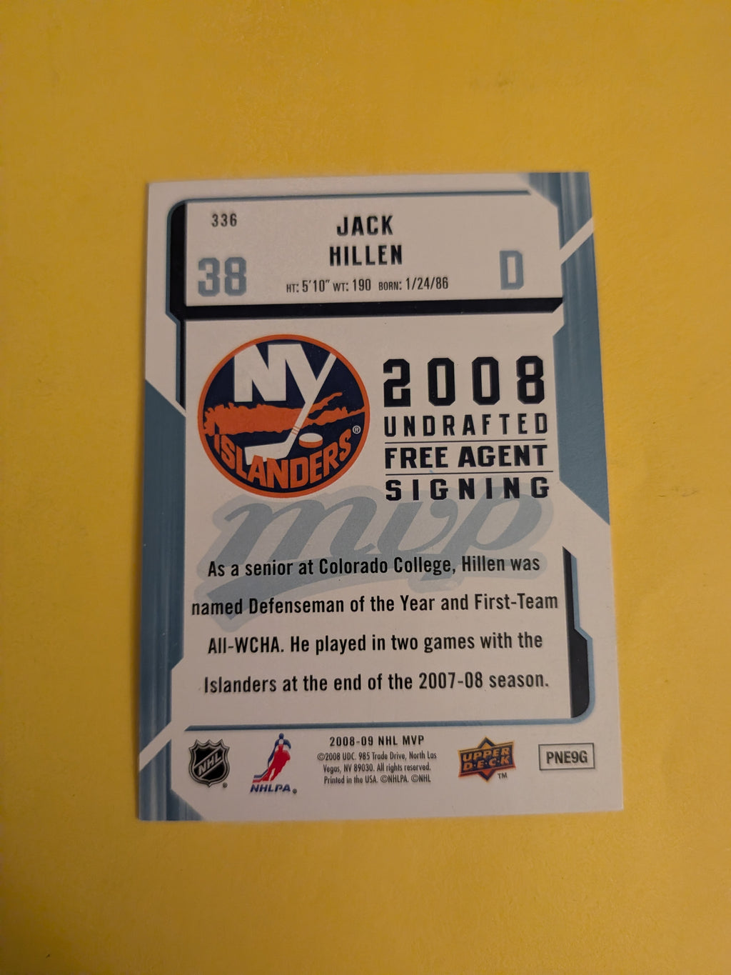 Jack Hillen Signed New York Islanders Rookie Card B