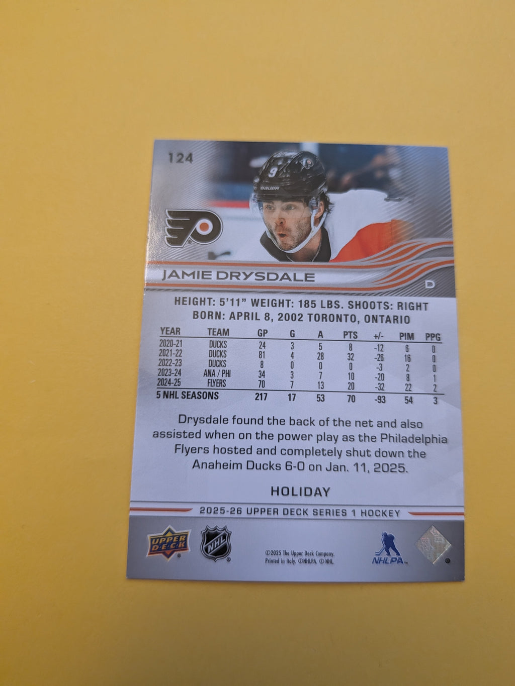 Jamie Drysdale 25-26 Upper Deck Green Holiday Card