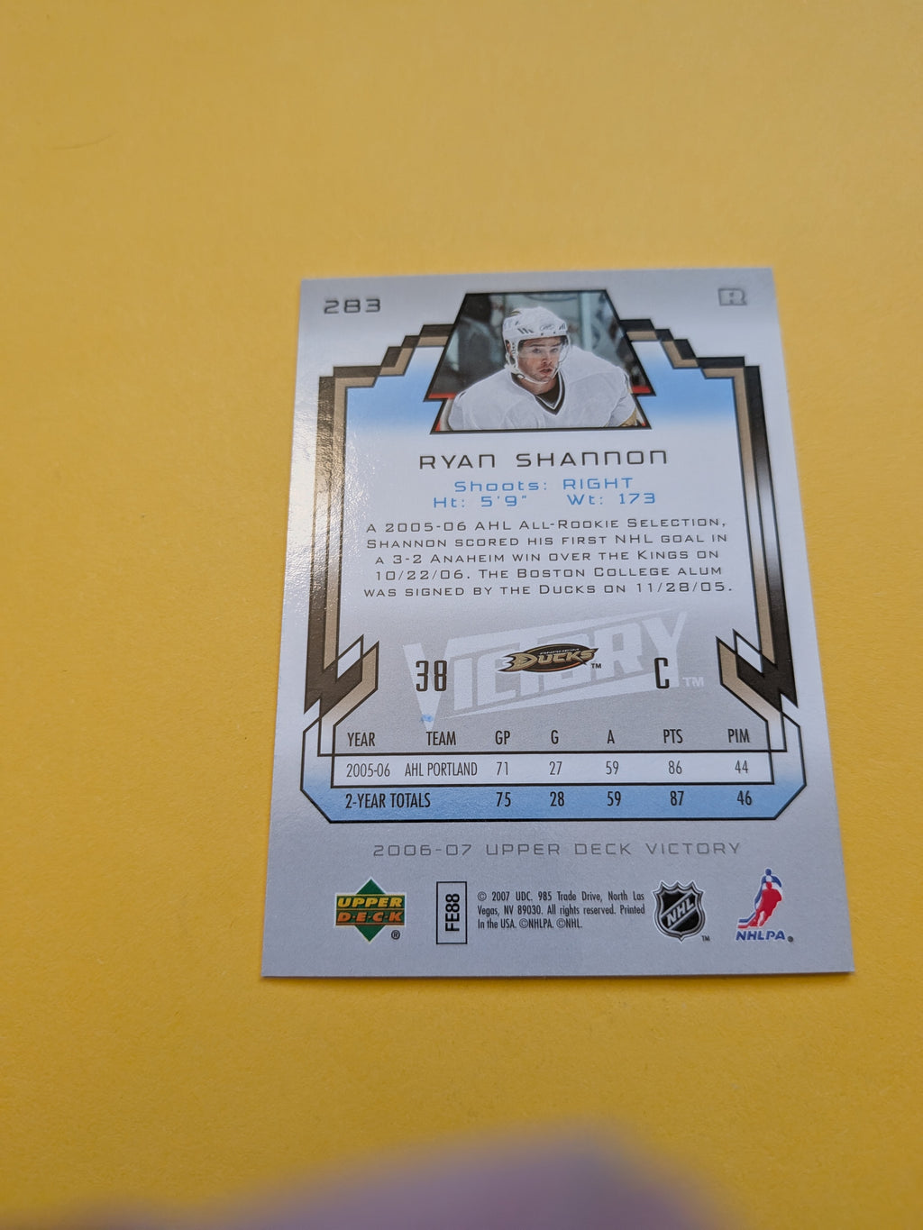 Ryan Shannon Signed Anaheim Ducks Rookie Card B