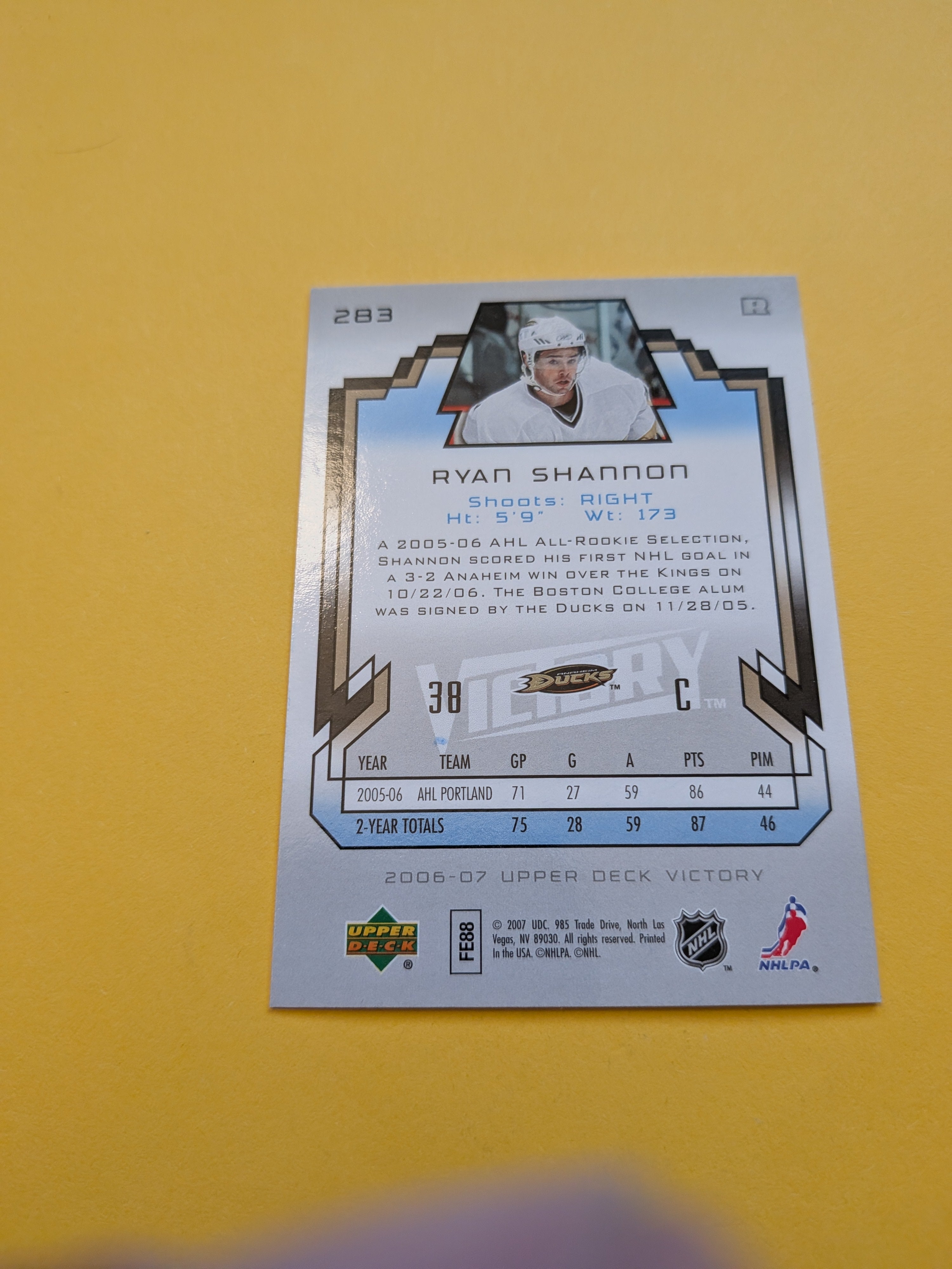 Ryan Shannon Signed Anaheim Ducks Rookie Card B