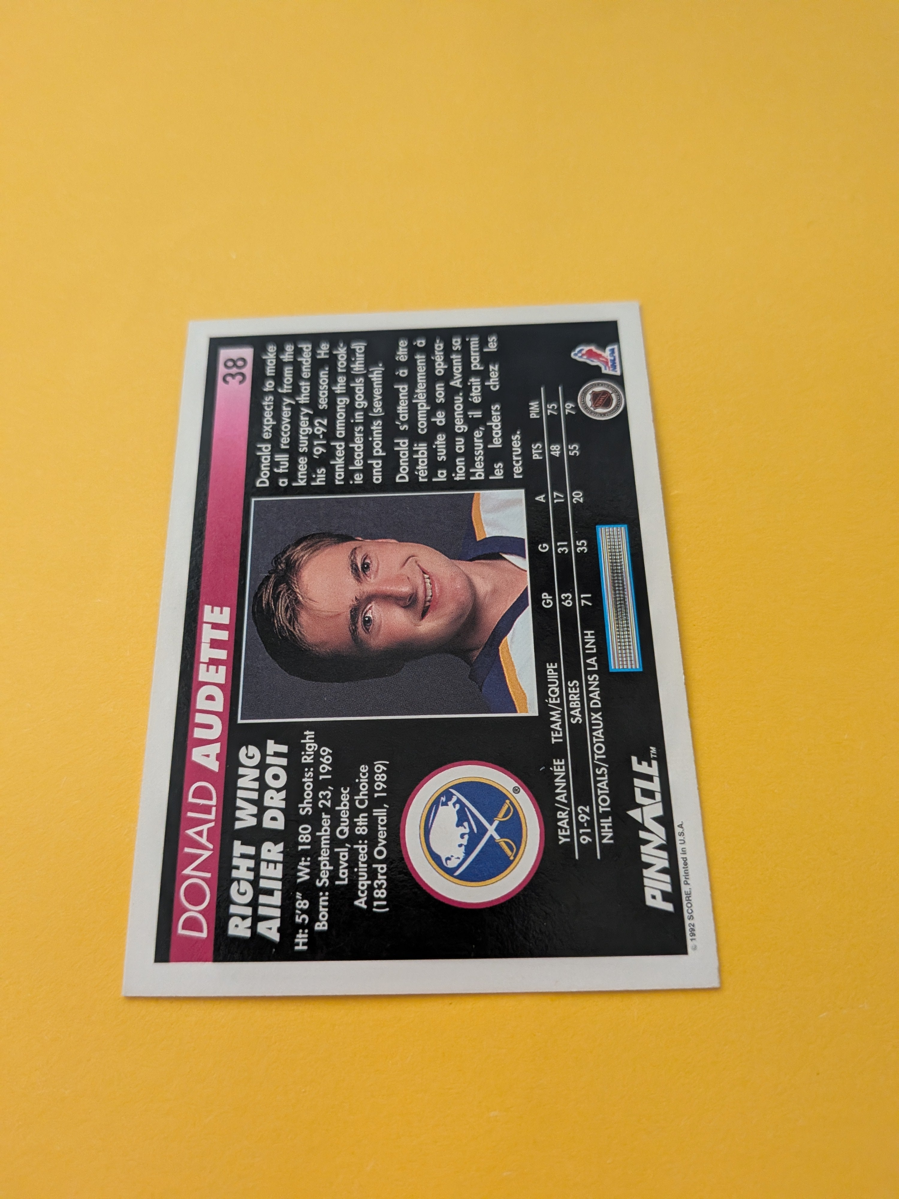 Donald Audette Signed Buffalo Sabres Card B