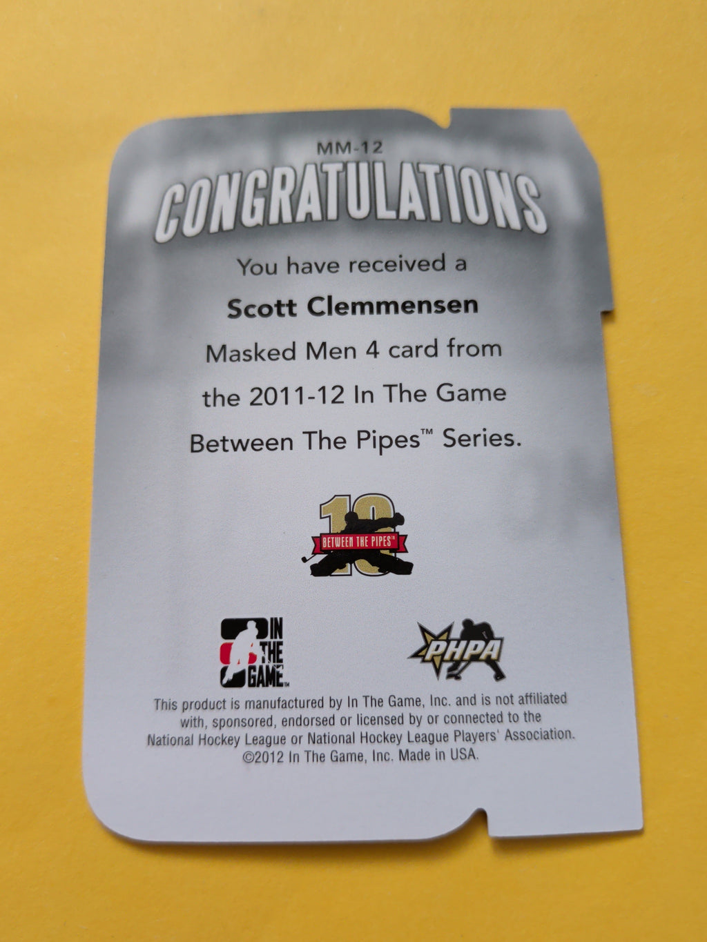 Scott Clemmensen 11-12 ITG Between The Pipes Masked Men Card