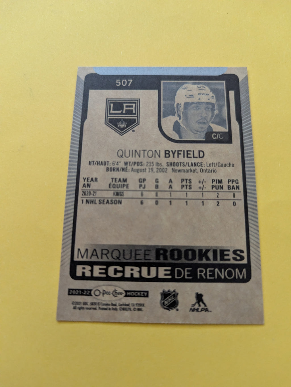 Quinton Byfield 21-22 OPC Rookie Card
