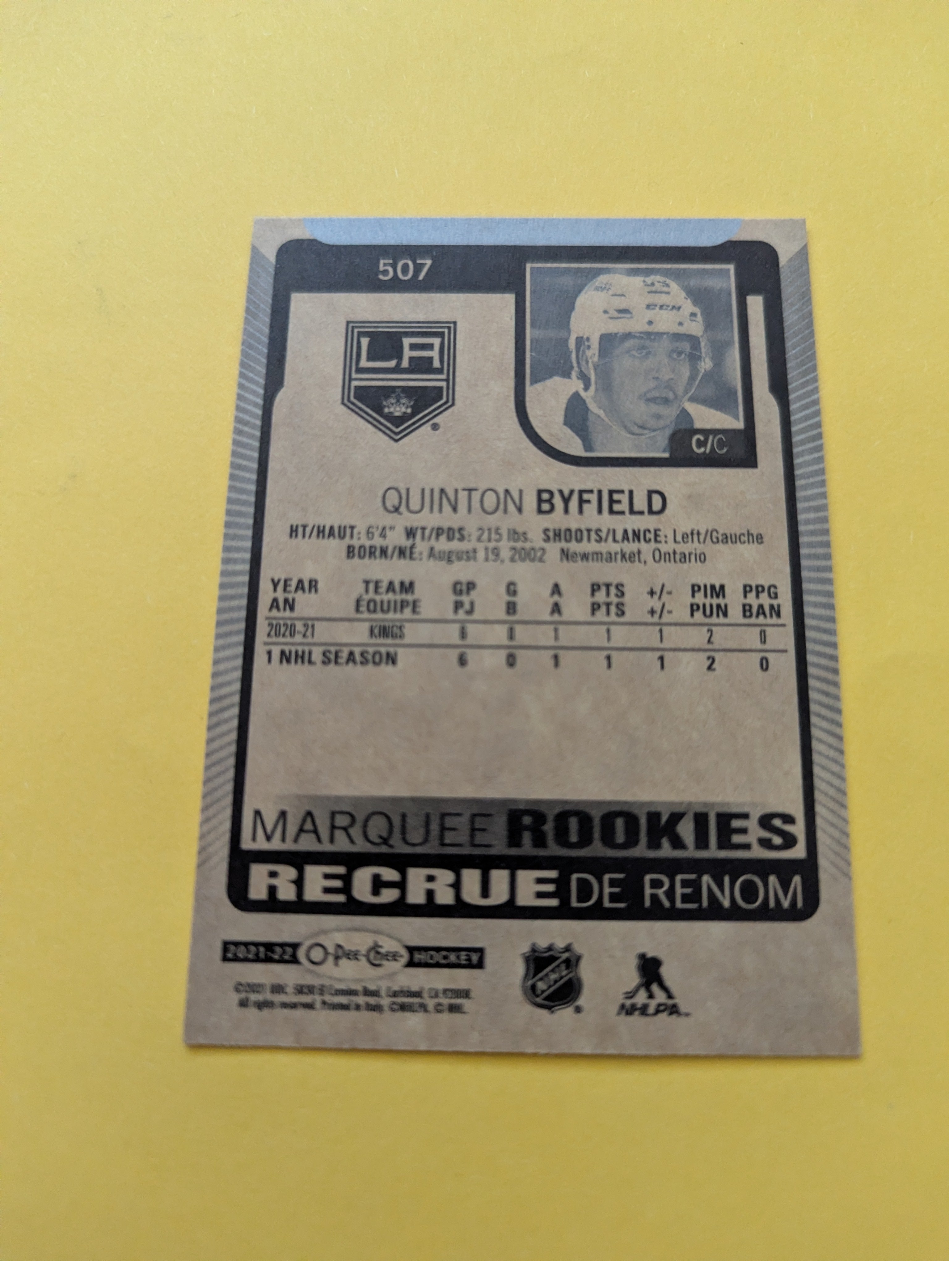 Quinton Byfield 21-22 OPC Rookie Card