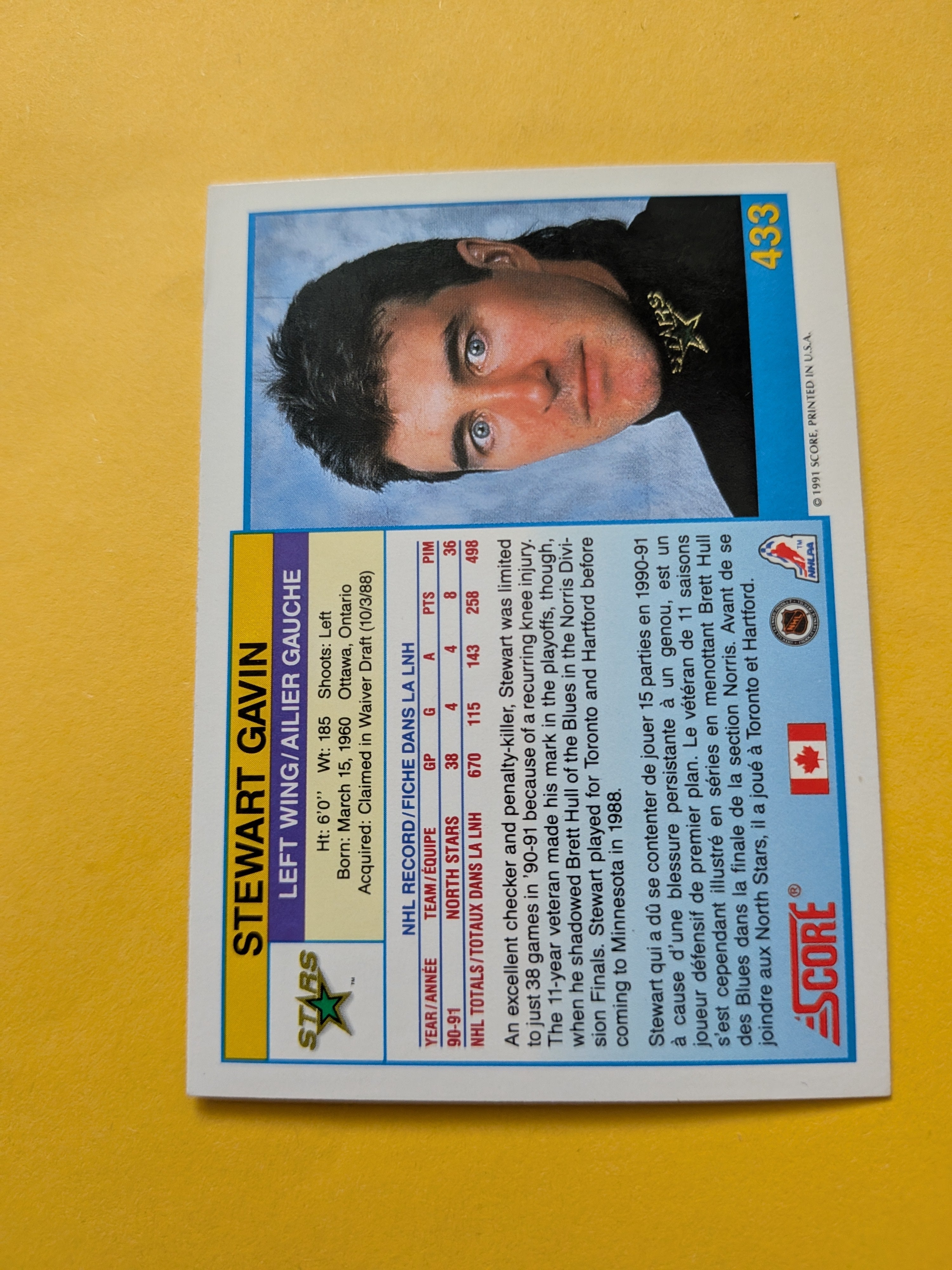 Stewart Gavin Signed Minnesota North Stars Card B