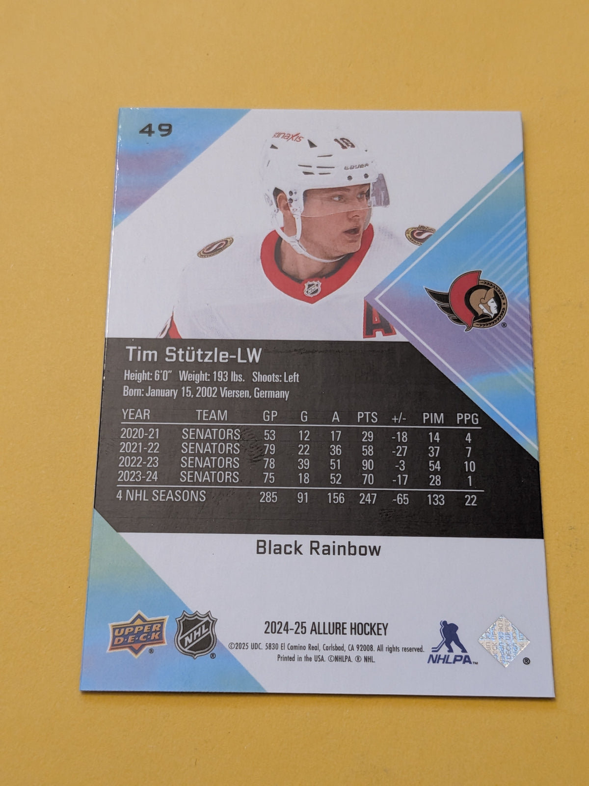 Tim Stutzle 24-25 Allure Black Rainbow Card