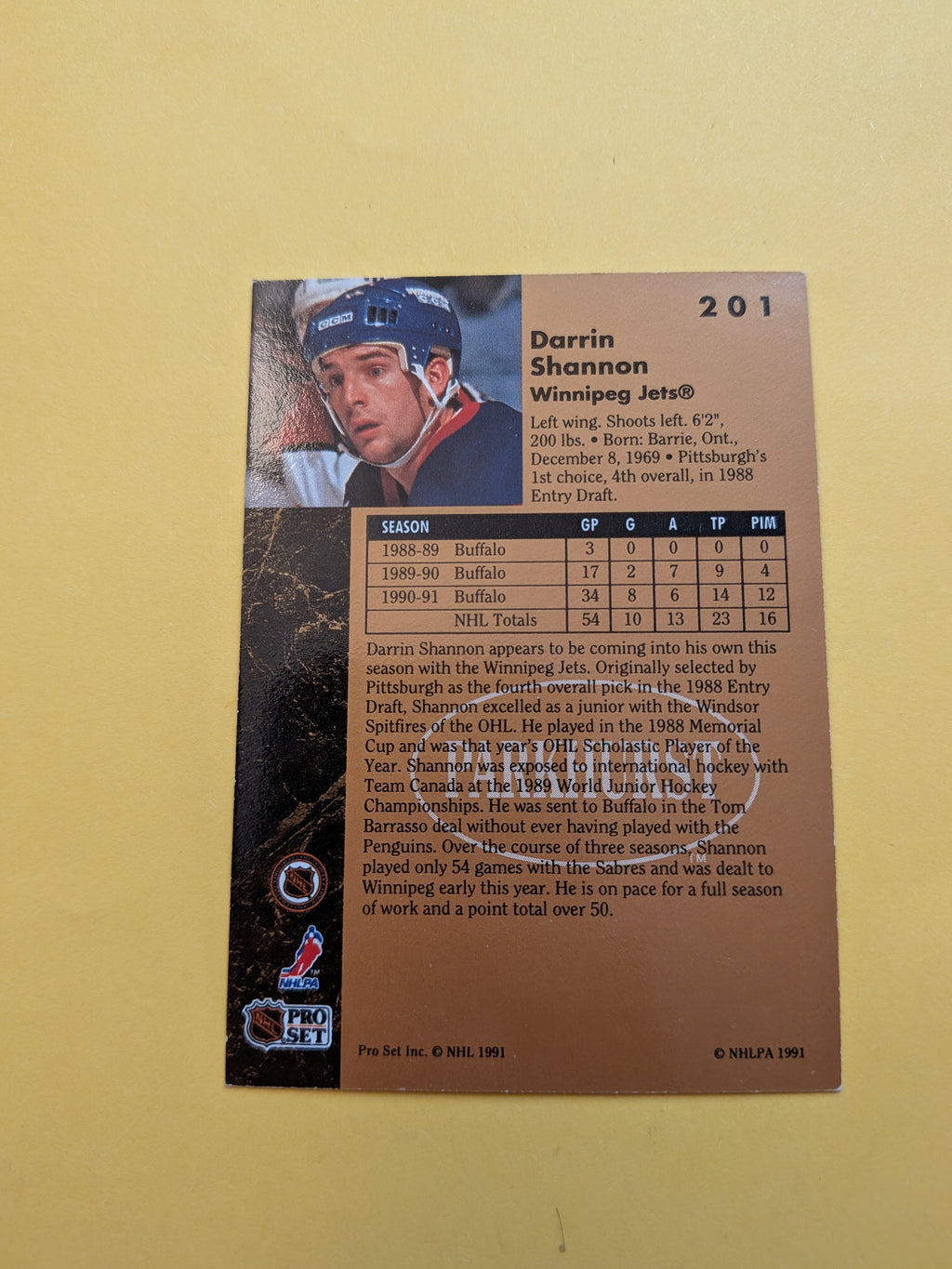 Darrin Shannon Signed Winnipeg Jets Card B