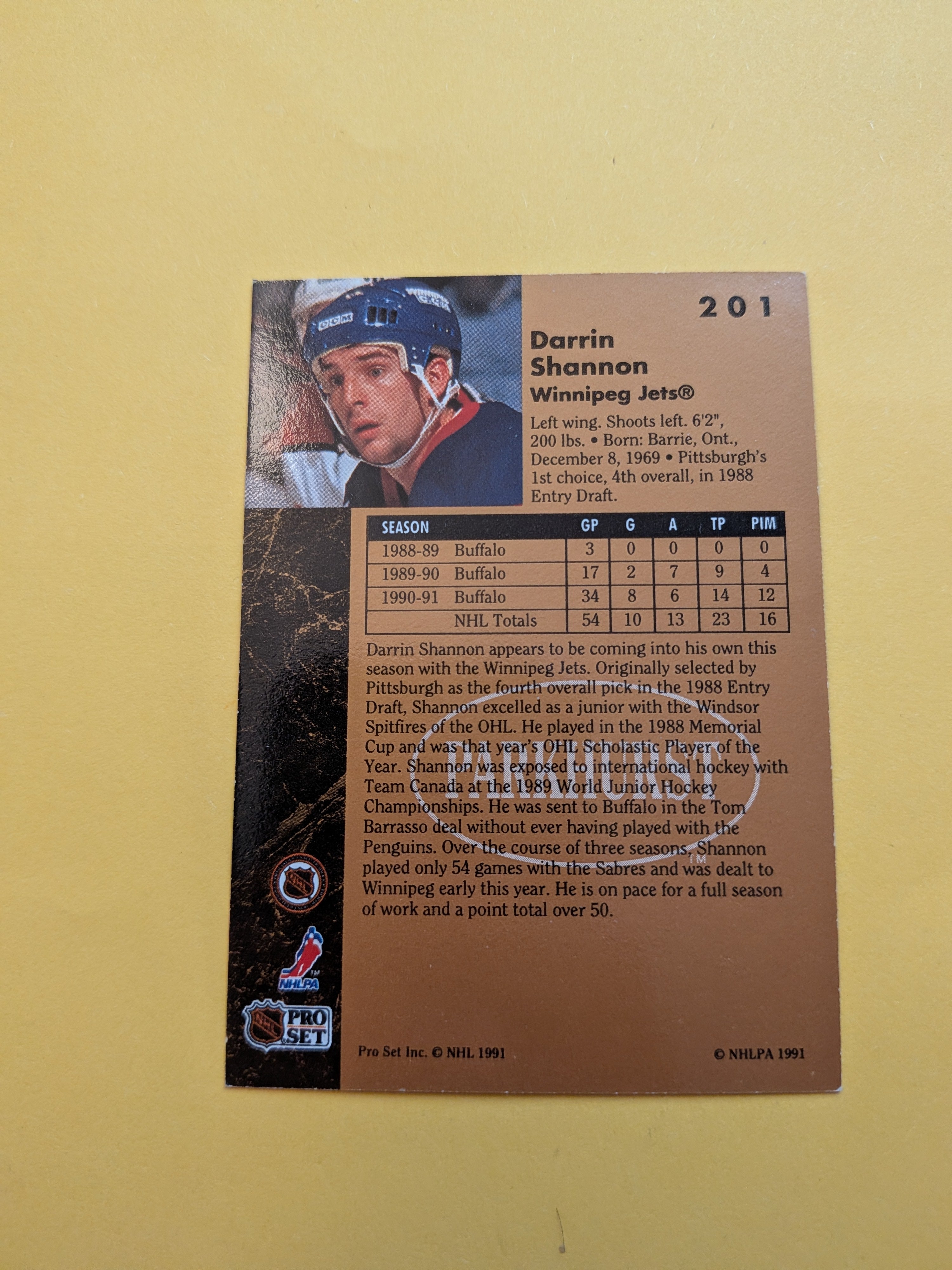 Darrin Shannon Signed Winnipeg Jets Card B