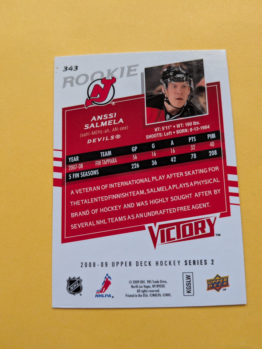 Anssi Salmela Signed New Jersey Devils Rookie Card A