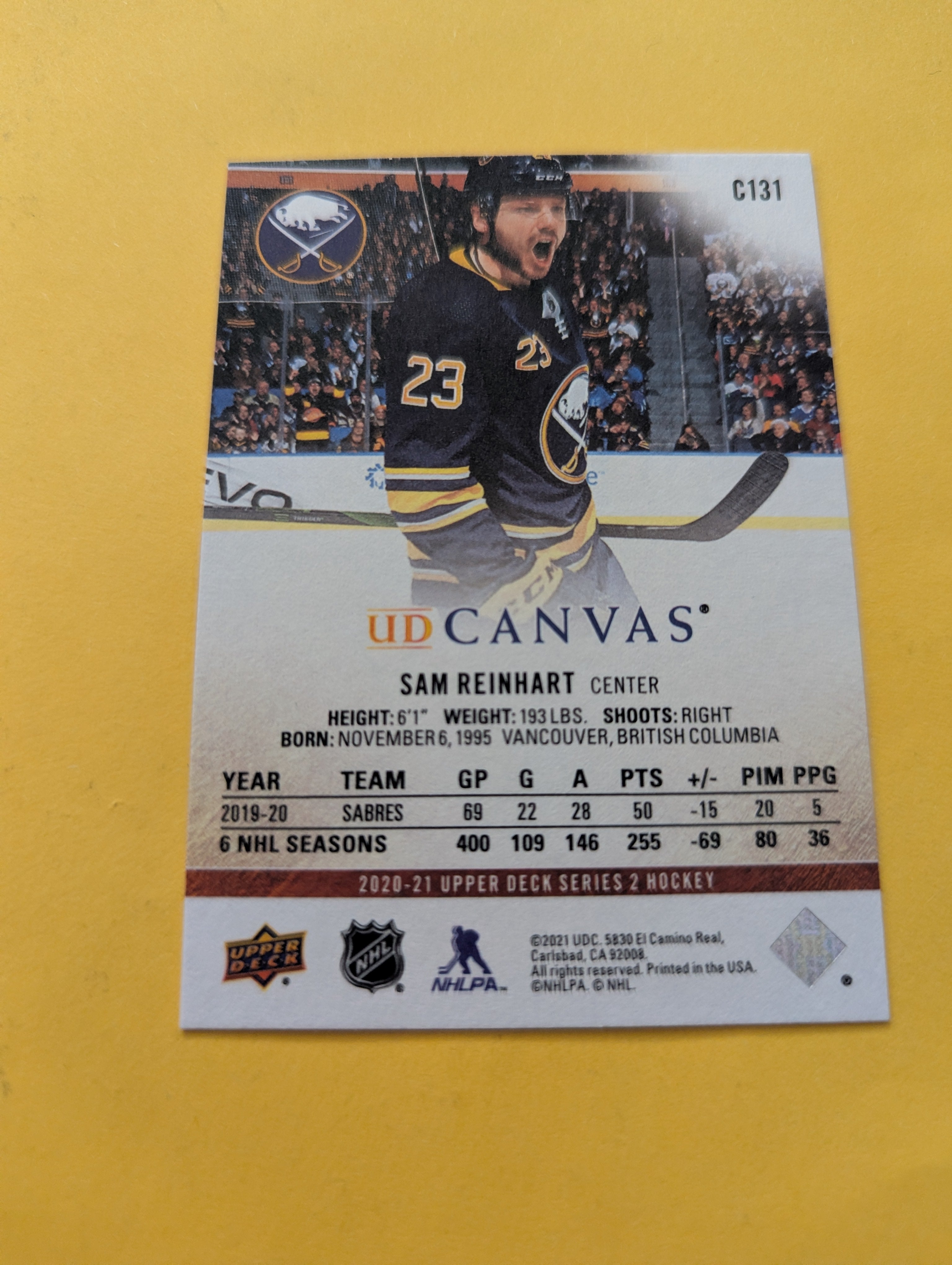 Sam Reinhart 20-21 Upper Deck UD Canvas Card