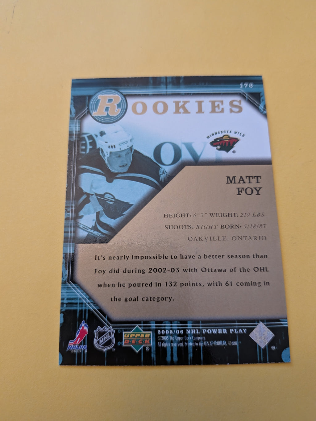Matt Foy Signed Minnesota Wild Rookie Card A