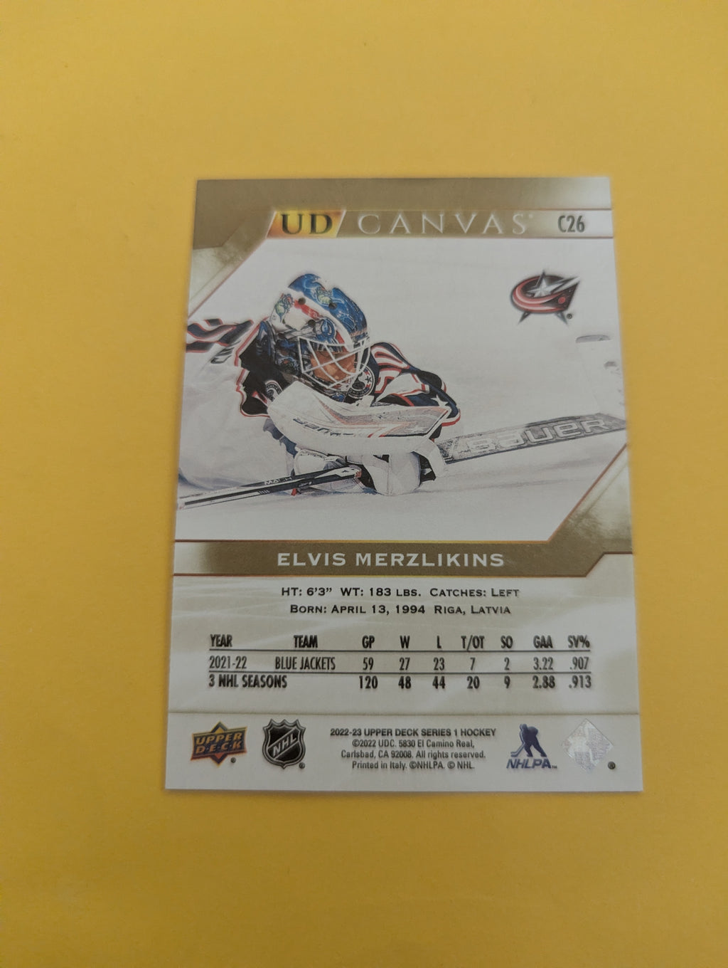 Elvis Merzlikins 22-23 Upper Deck UD Canvas Card
