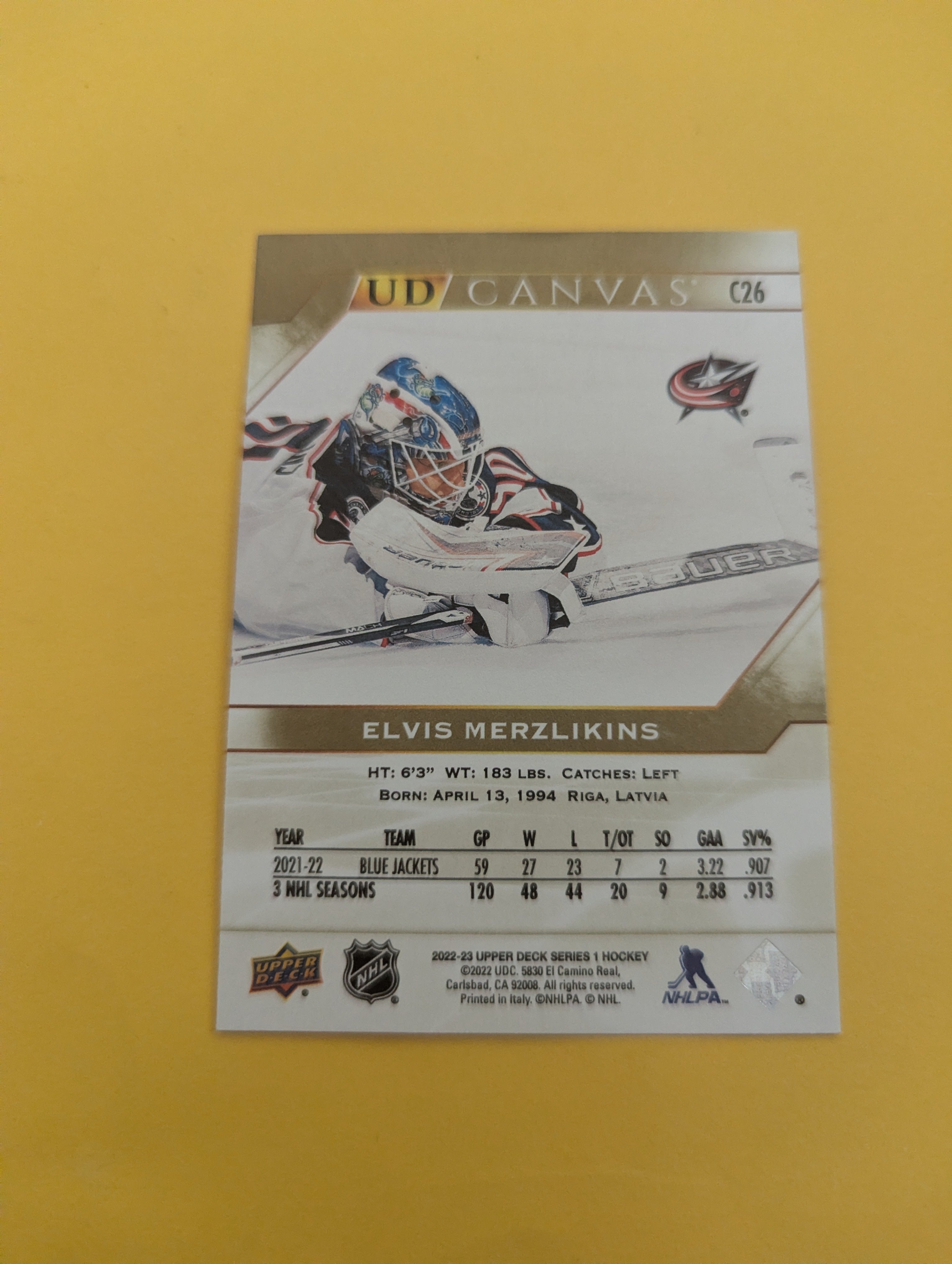 Elvis Merzlikins 22-23 Upper Deck UD Canvas Card