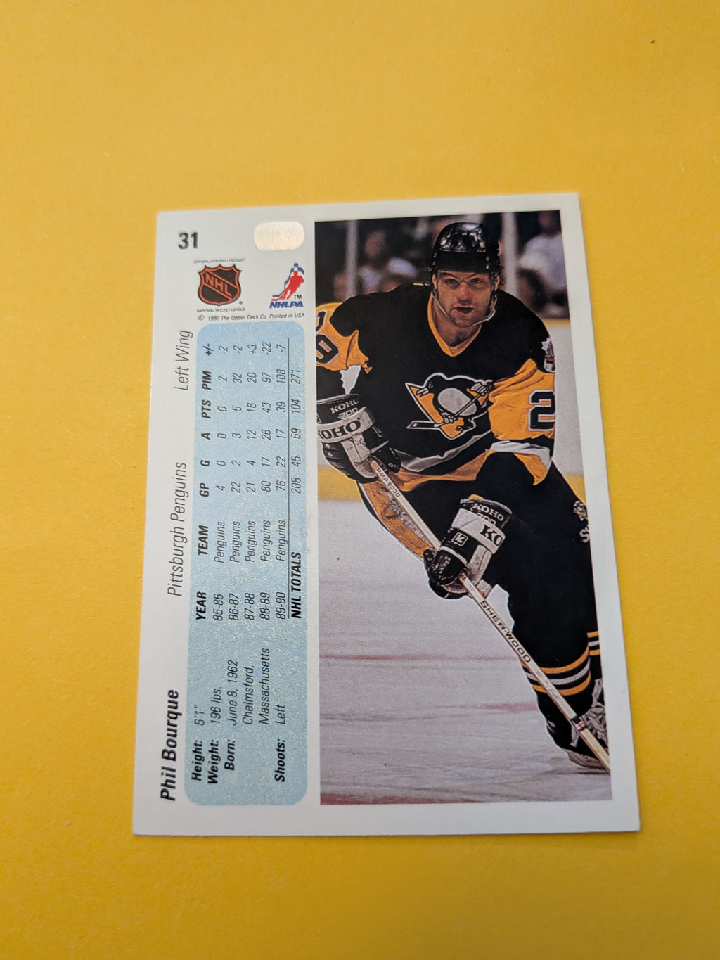 Phil Bourque Signed Pittsburgh Penguins Card A
