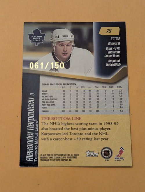 Alexander Karpovtsev 99-00 Topps Stadium Club One Of A Kind Card 061/150