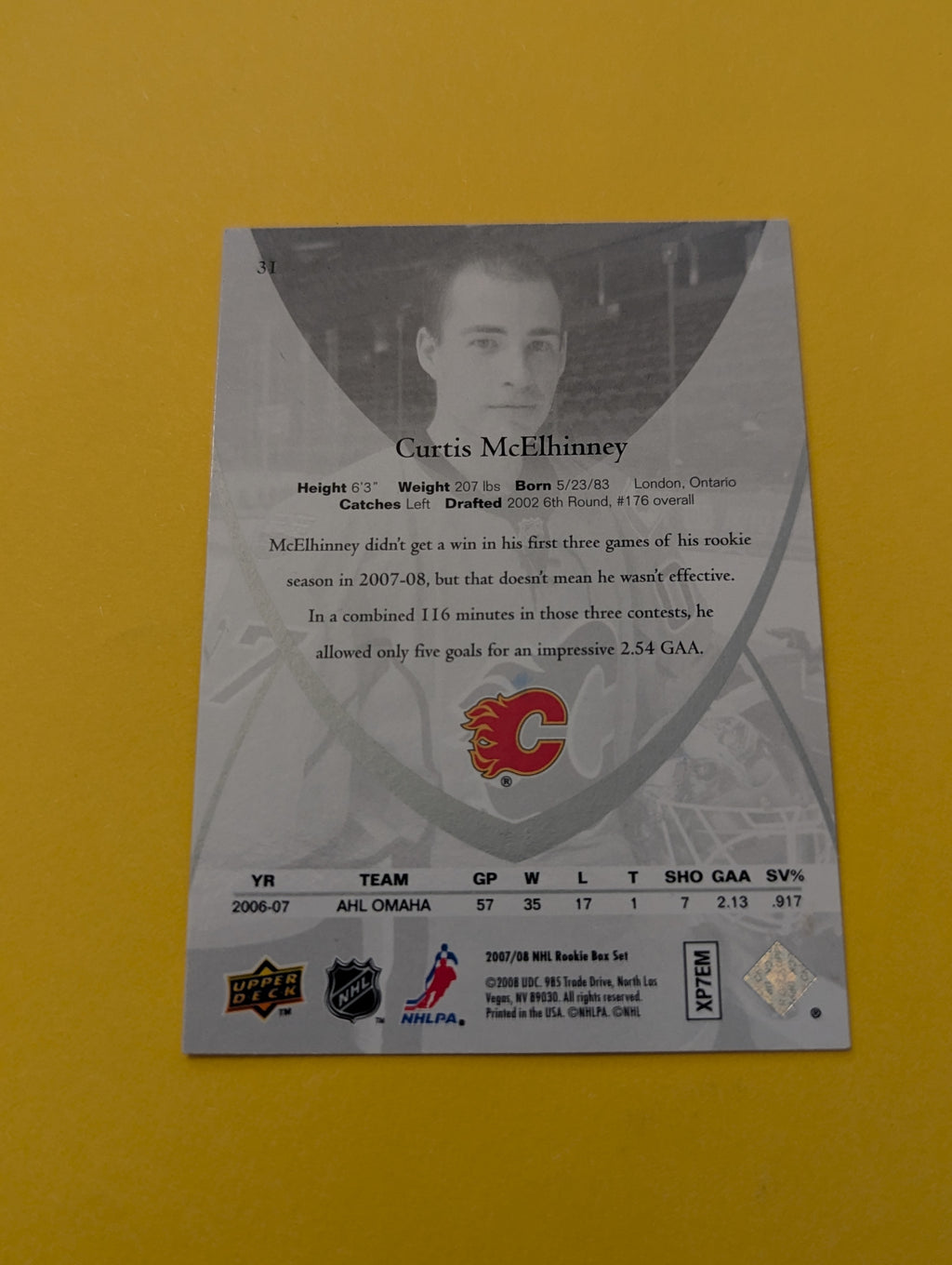 Curtis Mcelhinney Signed Calgary Flames Rookie Card