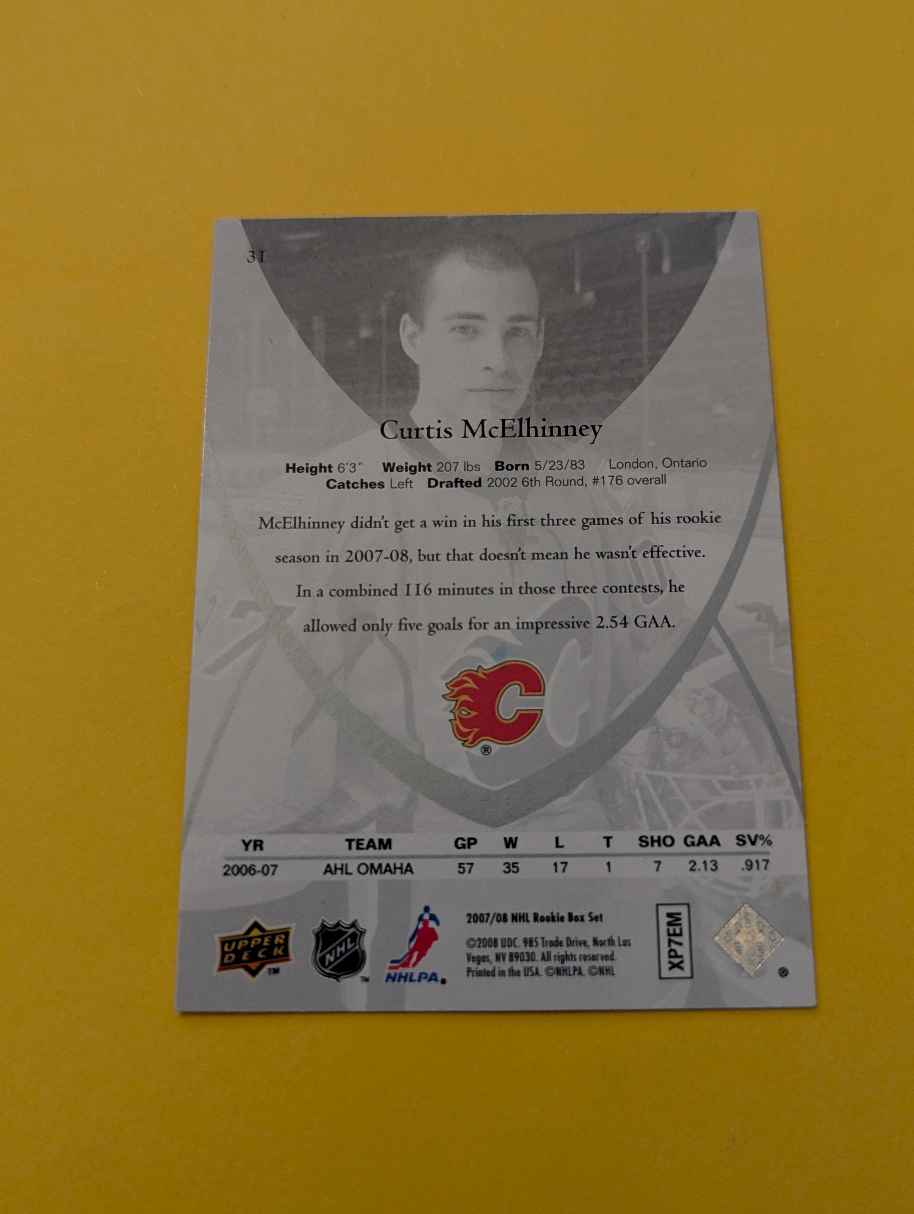 Curtis Mcelhinney Signed Calgary Flames Rookie Card