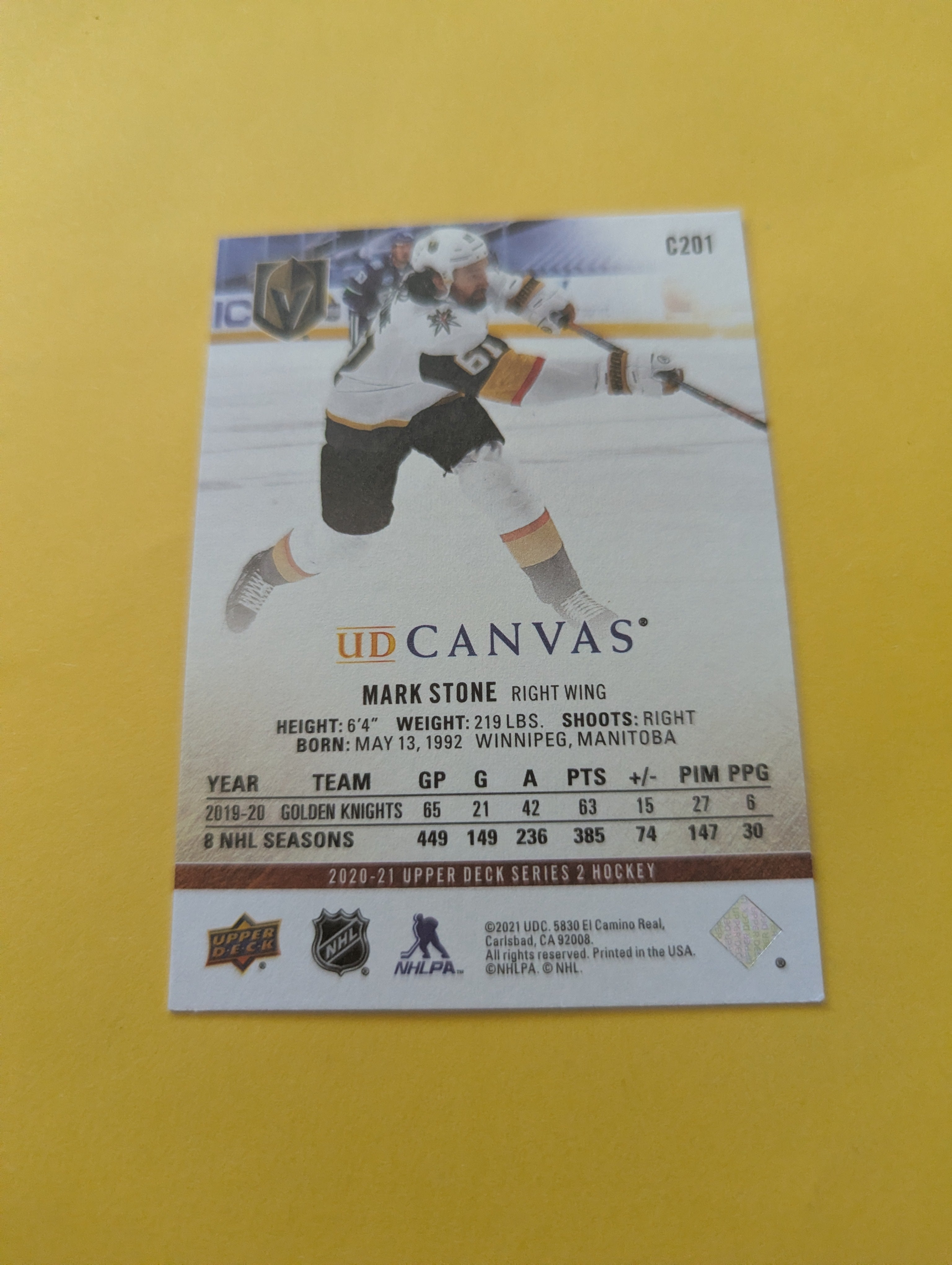 Mark Stone 20-21 Upper Deck UD Canvas Card