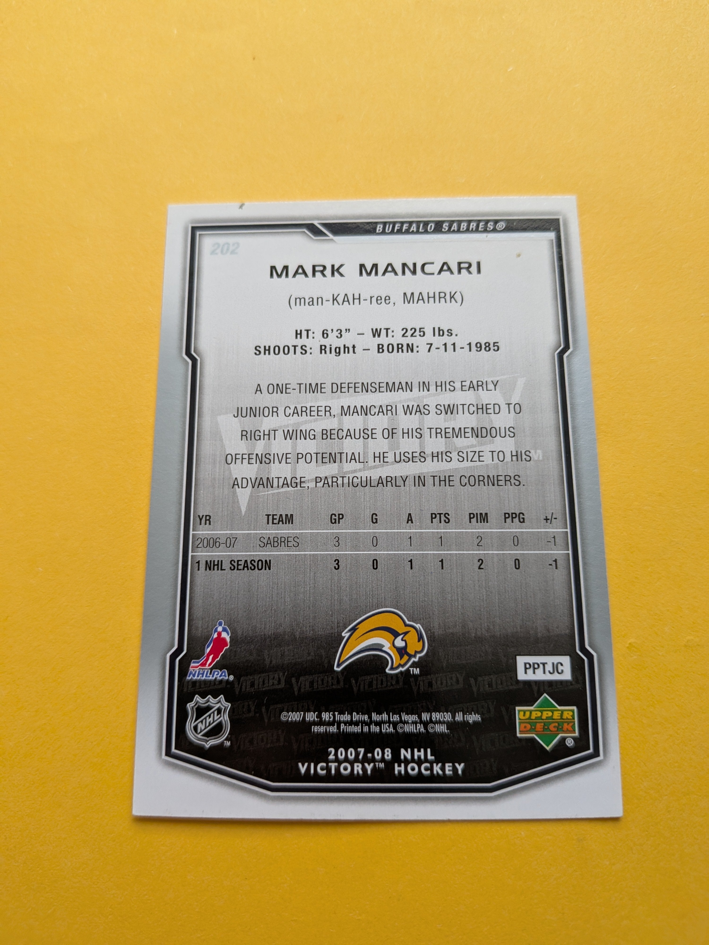 Mark Mancari Signed Buffalo Sabres Rookie Card A