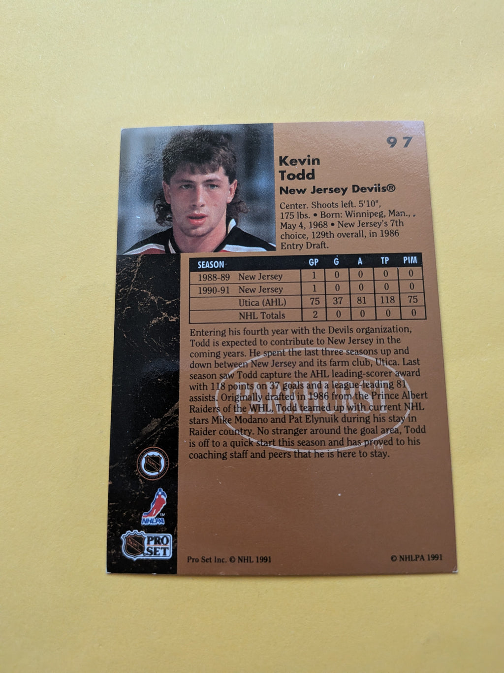 Kevin Todd Signed New Jersey Devils Rookie Card C