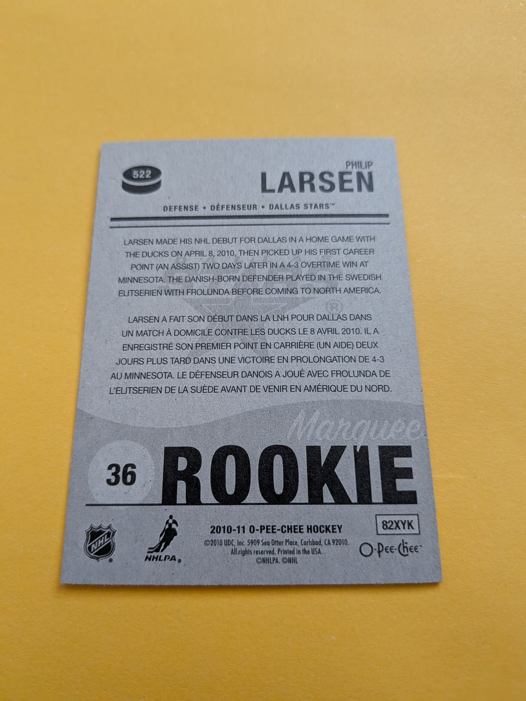 Philip Larsen Signed Dallas Stars Rookie Card B