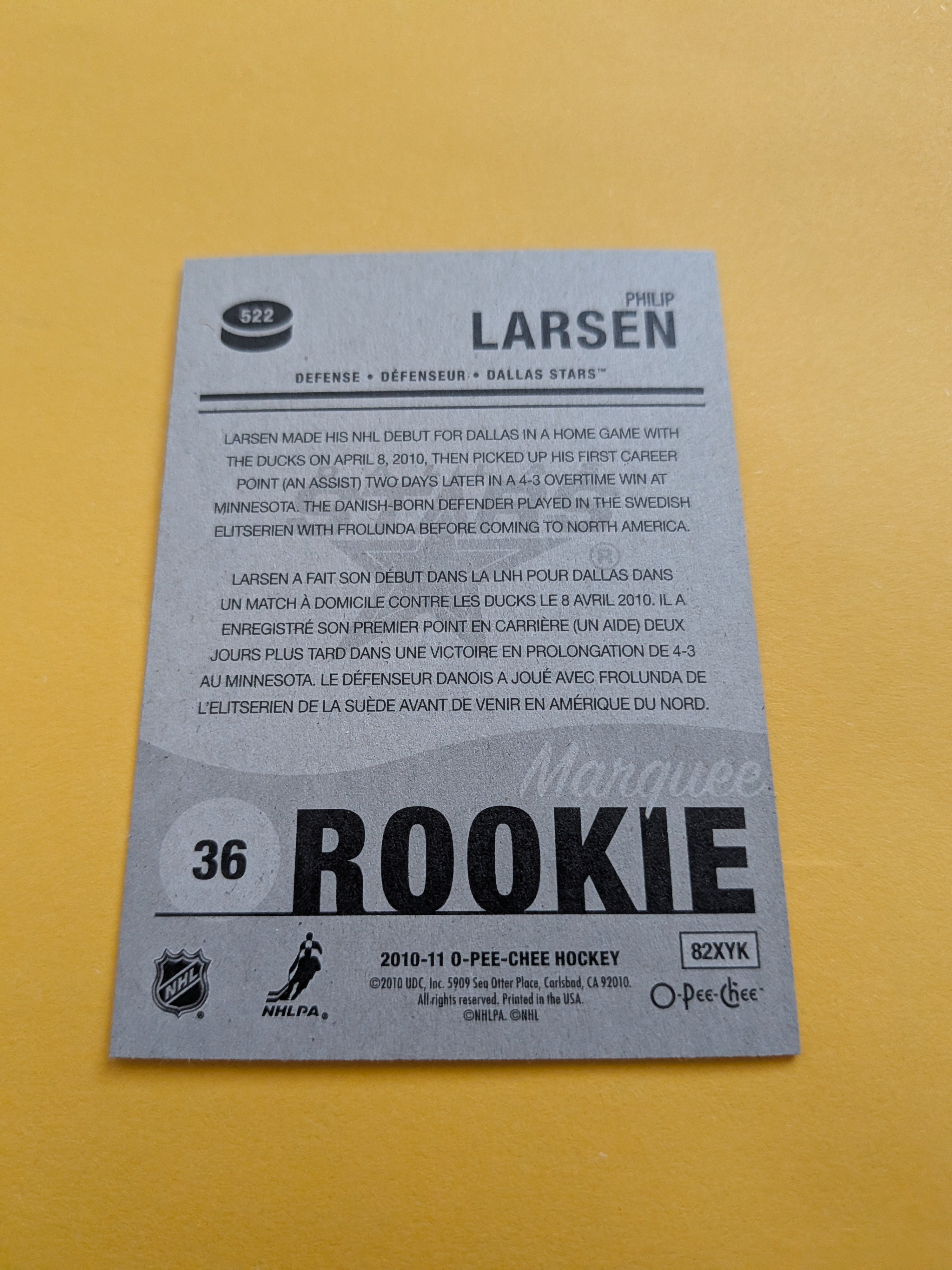 Philip Larsen Signed Dallas Stars Rookie Card B