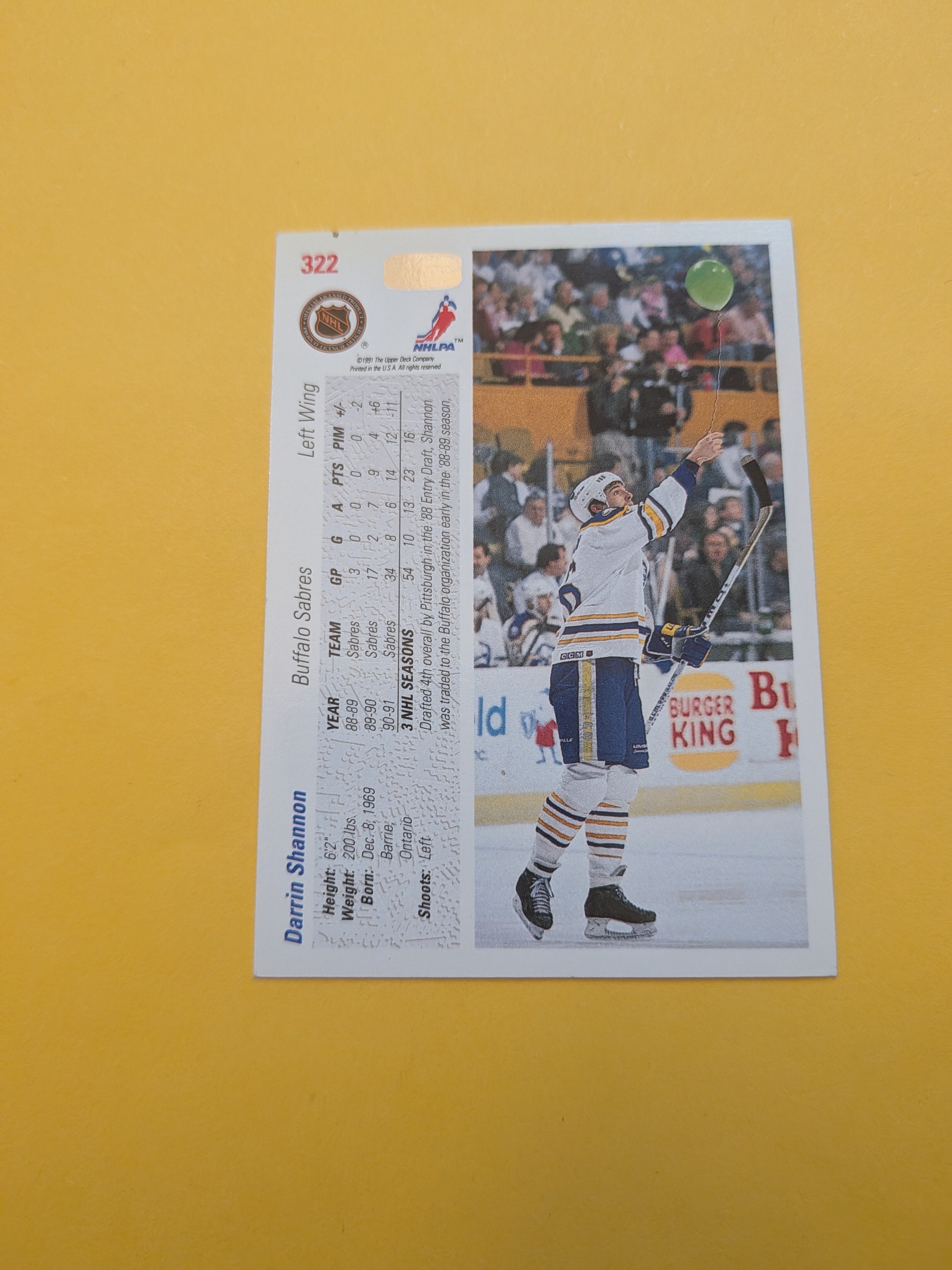 Darrin Shannon Signed Buffalo Sabres Card F