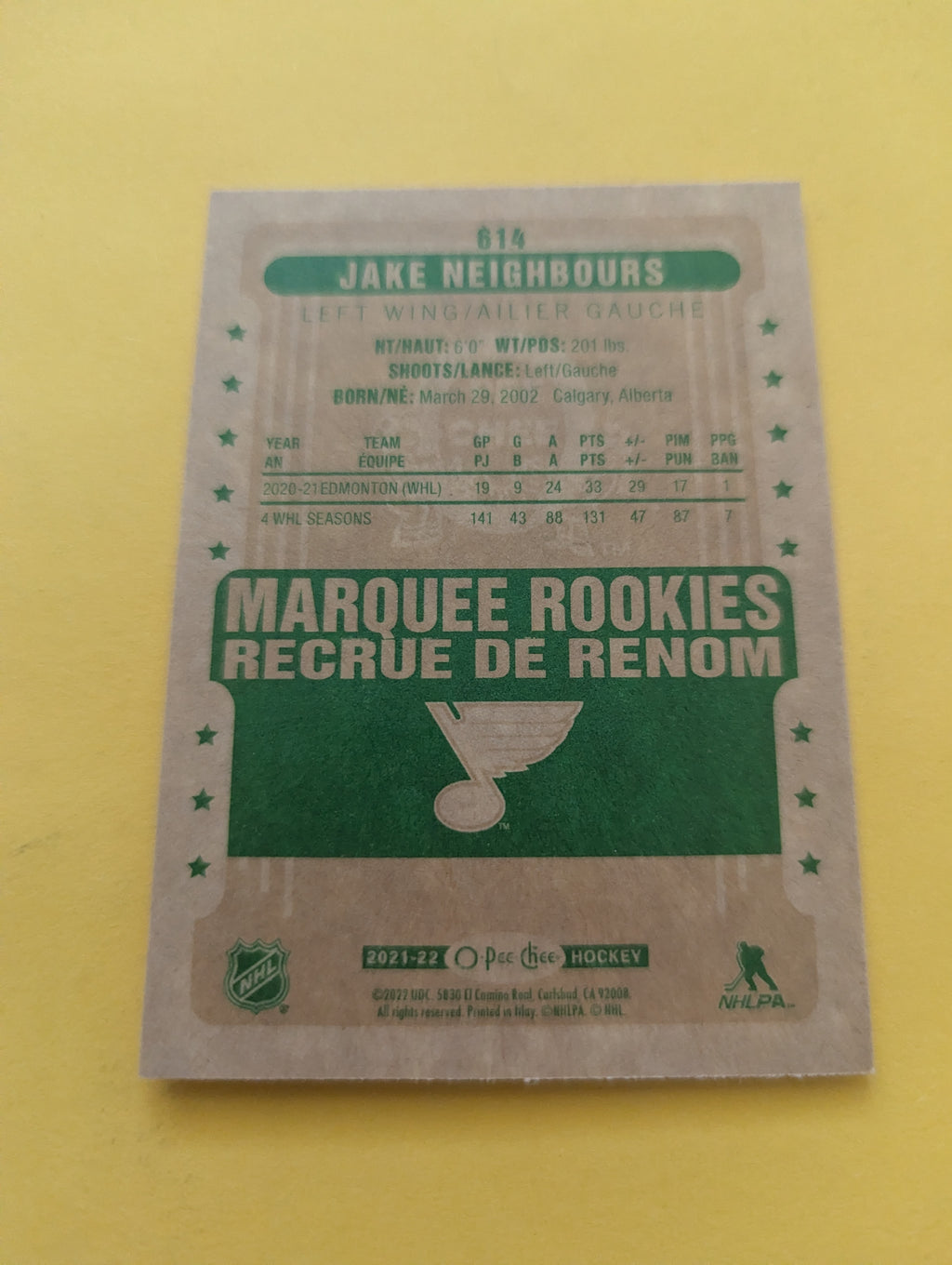 Jake Neighbours 21-22 OPC Retro Rookie Card