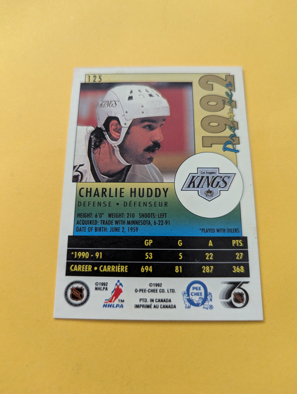 Charlie Huddy Signed Los Angeles Kings Card