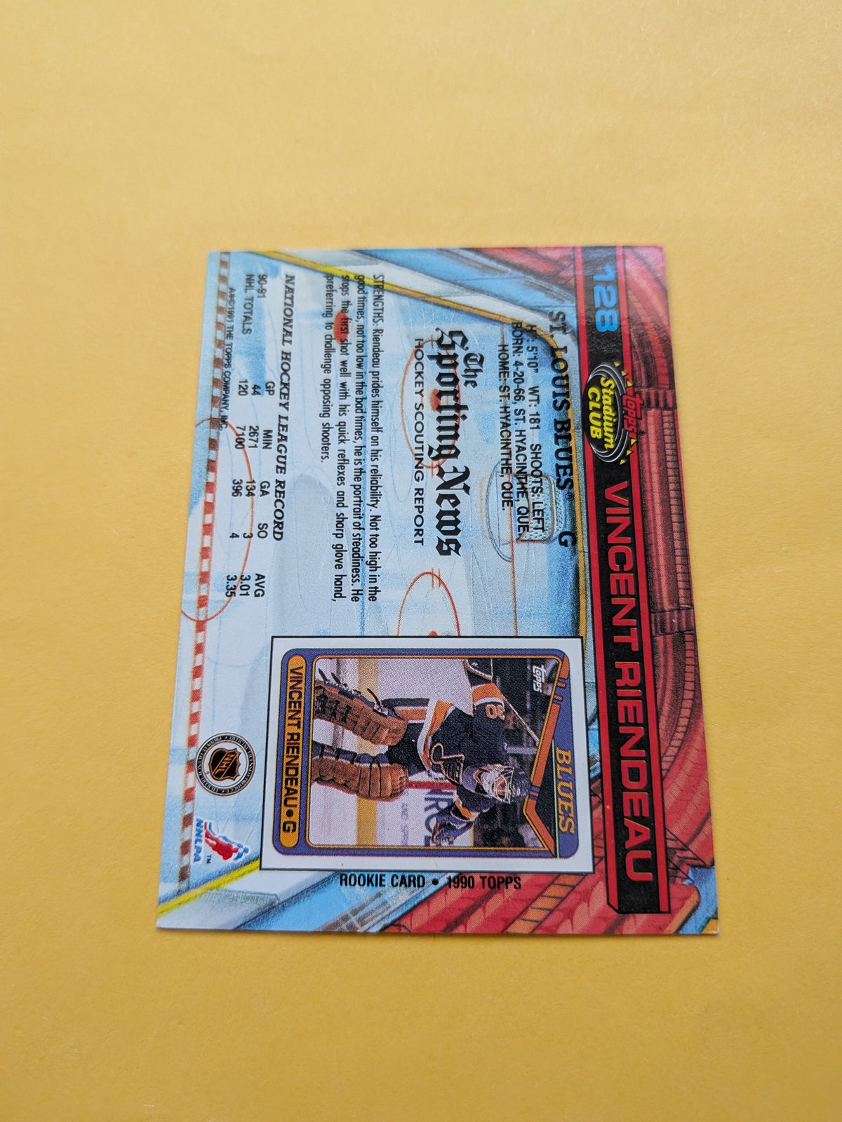 Vincent Riendeau Signed St. Louis Blues Card B