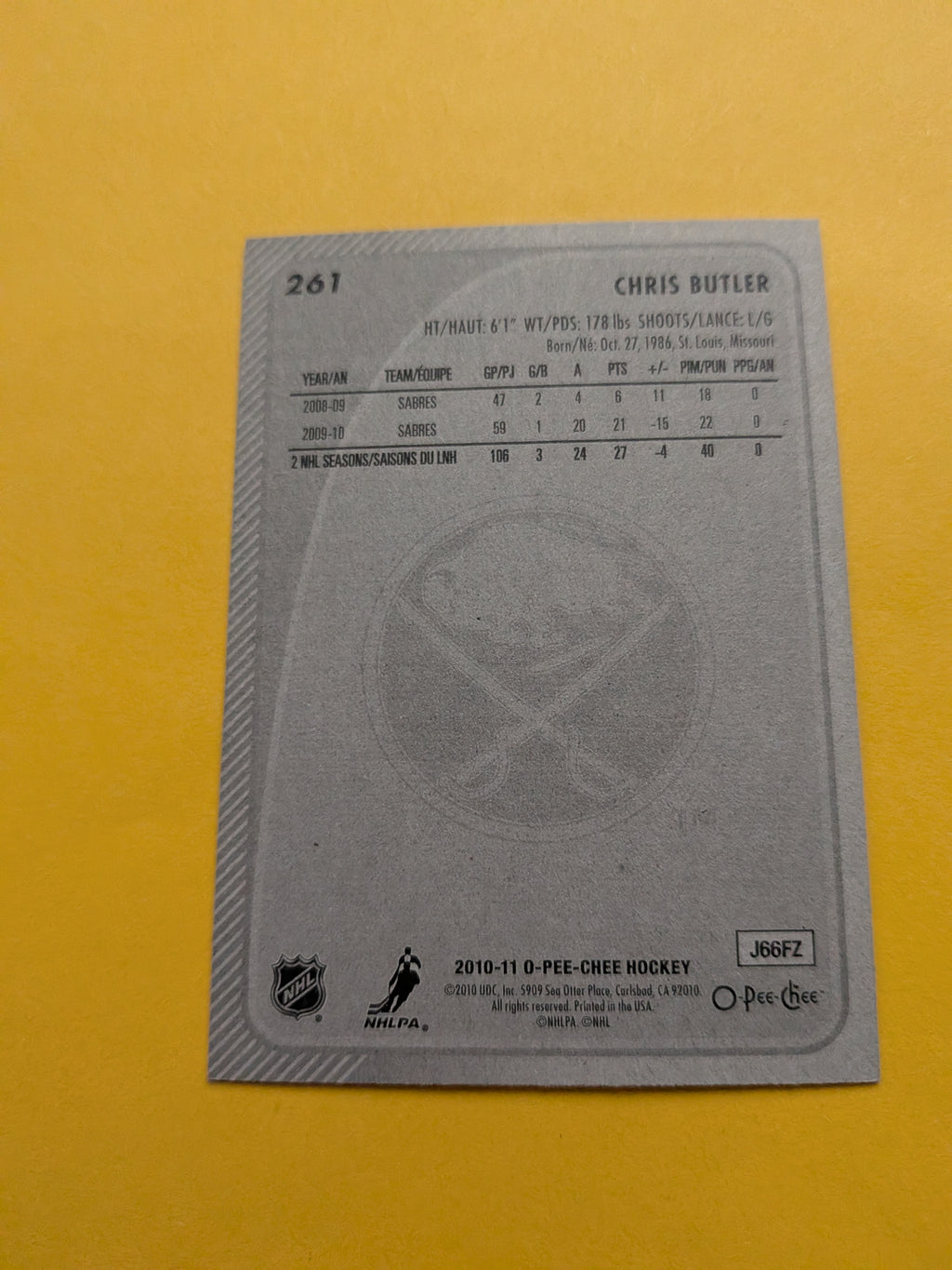 Chris Butler Signed Buffalo Sabres Card F