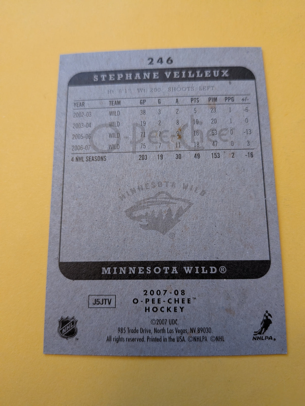 Stephane Veilleux Signed Minnesota Wild Card A