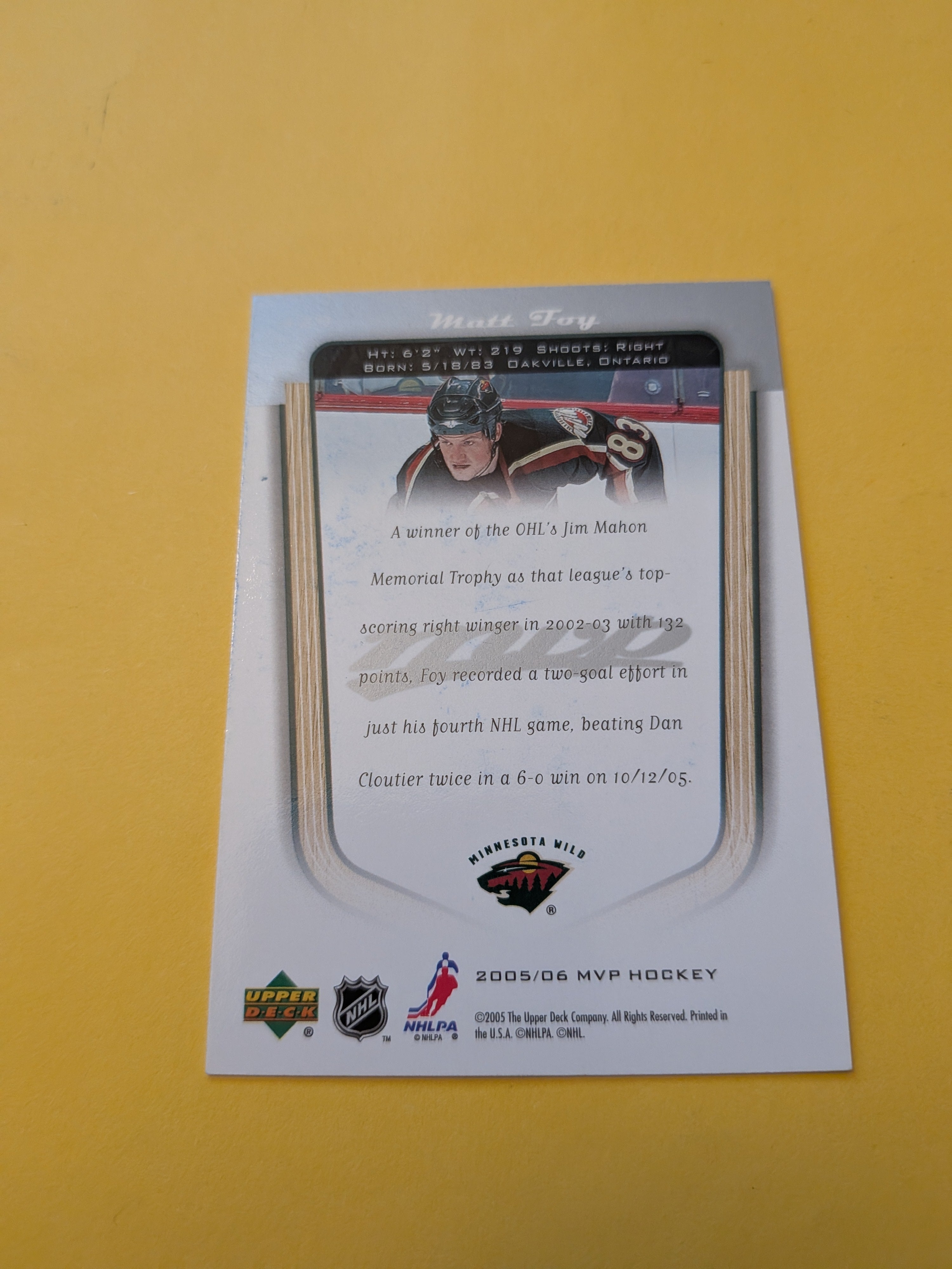 Matt Foy Signed Minnesota Wild Rookie Card B