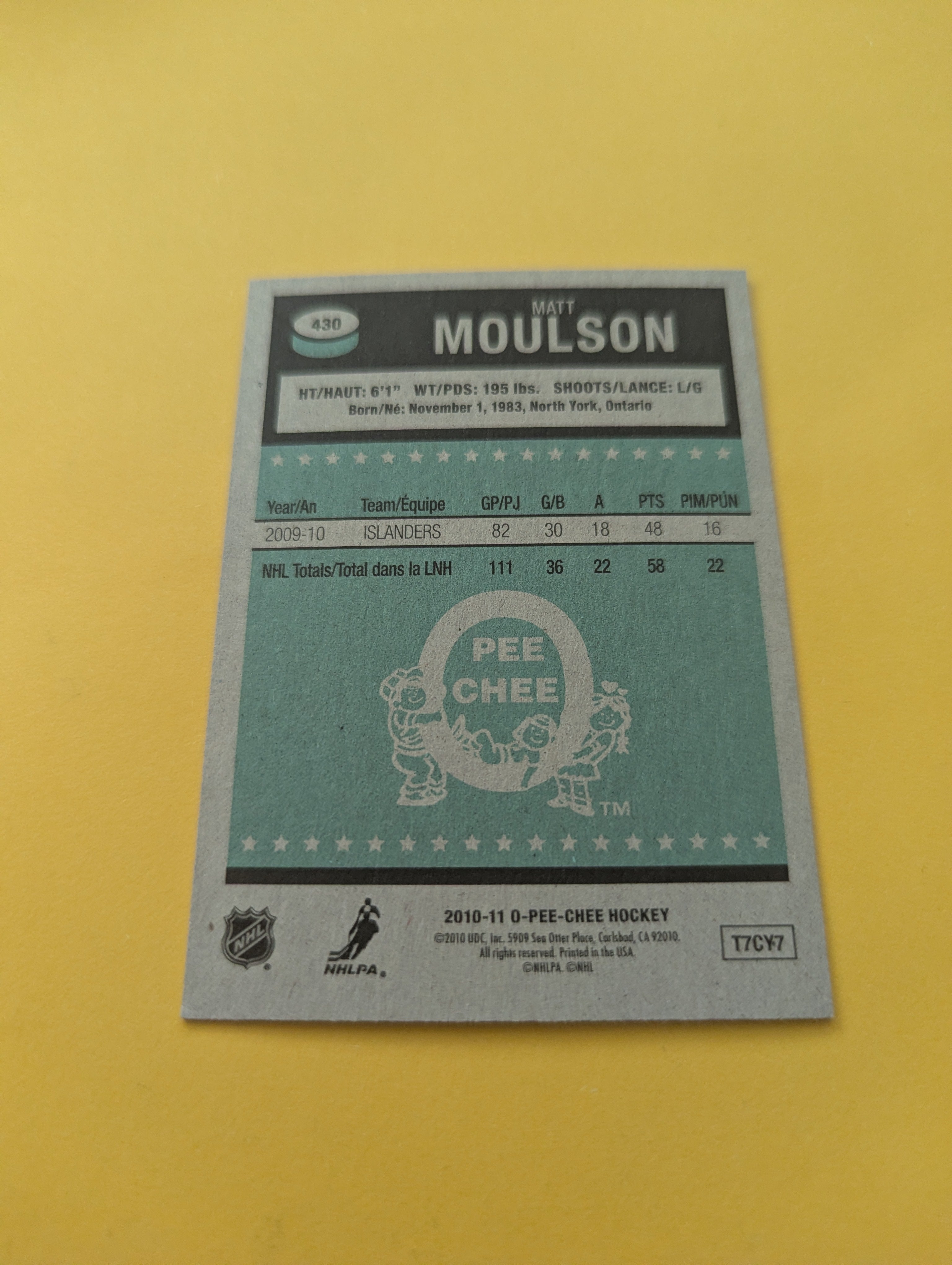 Matt Moulson Signed New York Islanders Card