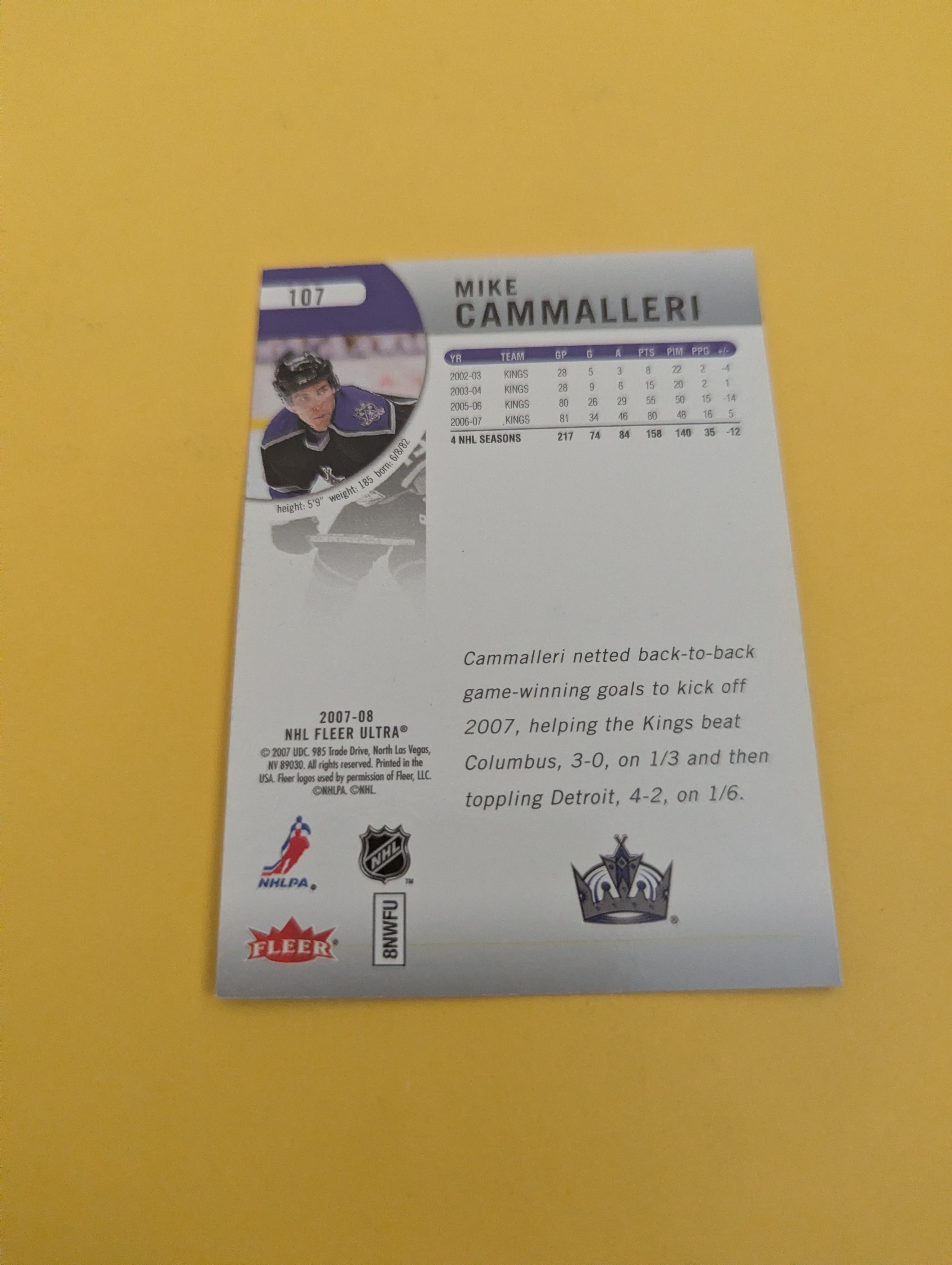 Mike Cammalleri Signed Los Angeles Kings Card B