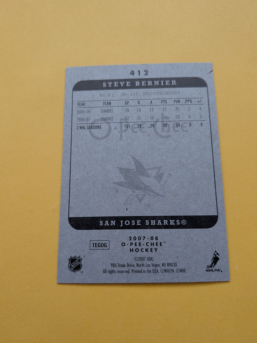 Steve Bernier Signed San Jose Sharks Card C