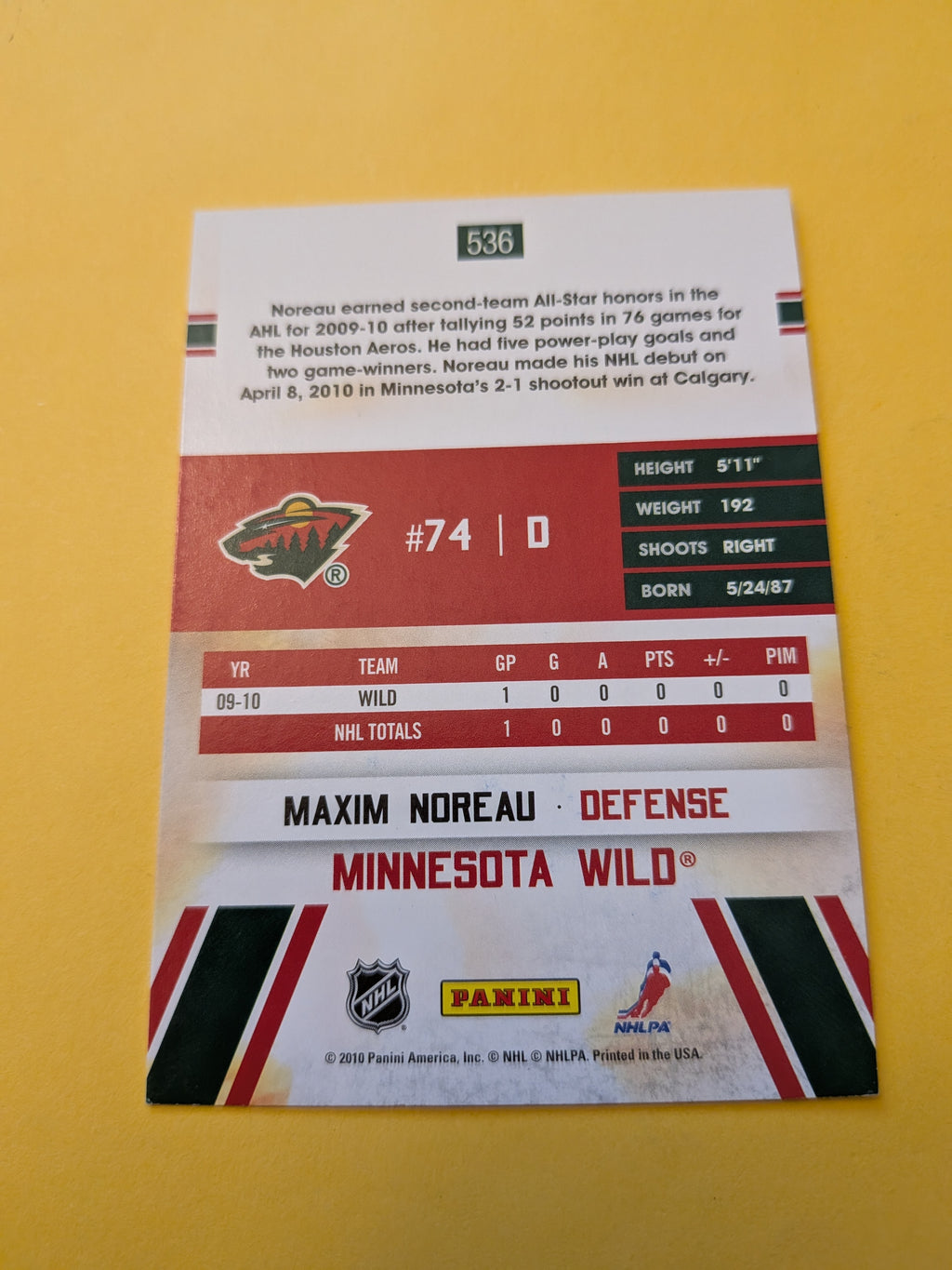 Maxim Noreau Signed Minnesota Wild Rookie Card A