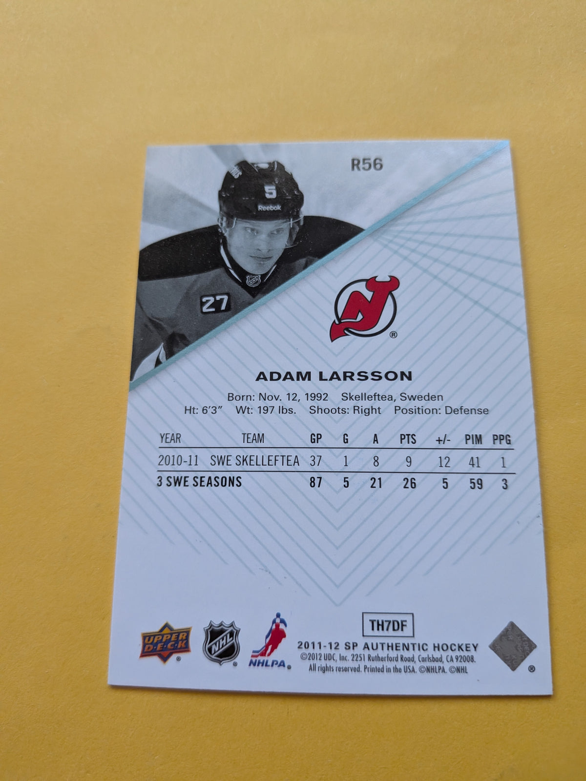 Adam Larsson Signed New Jersey Devils Card E