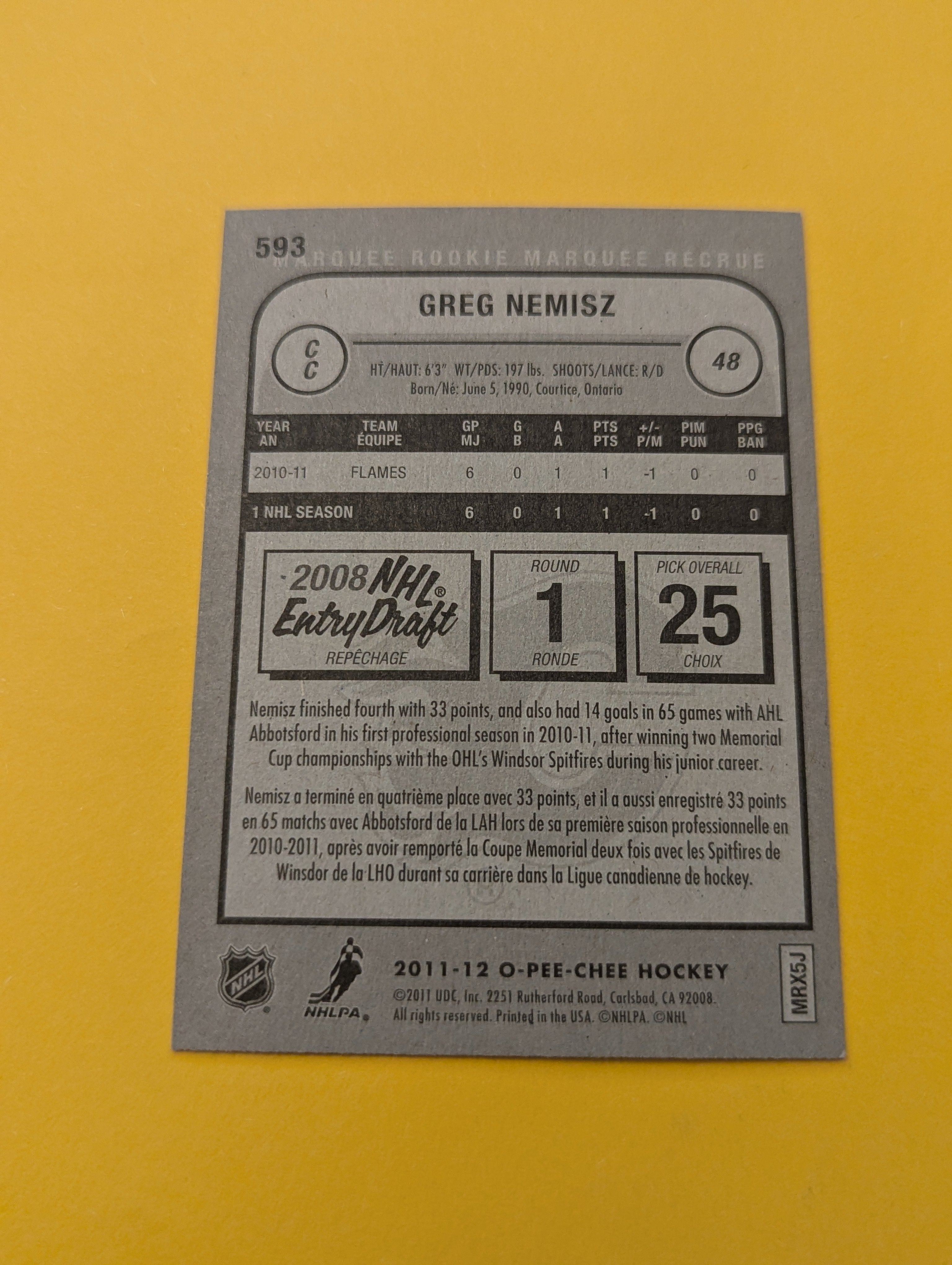 Greg Nemisz Signed Calgary Flames Rookie Card