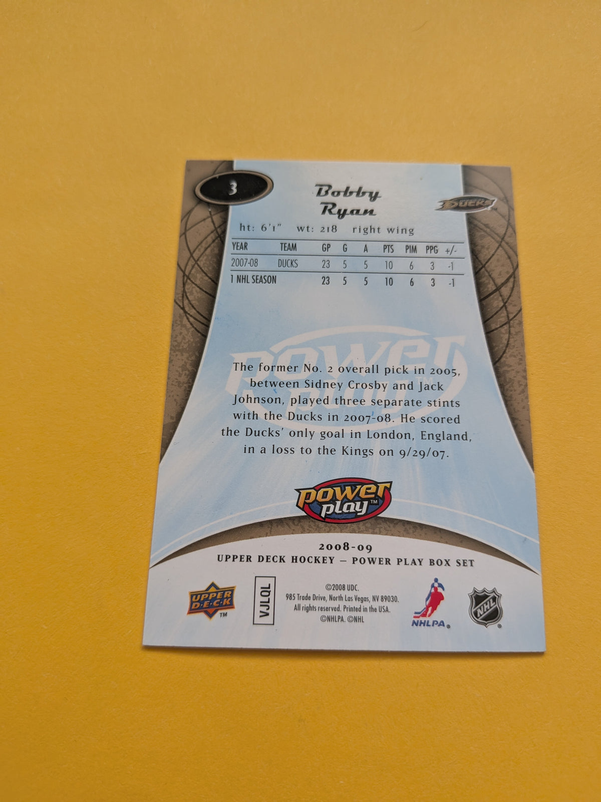 Bobby Ryan Signed Anaheim Ducks Card C