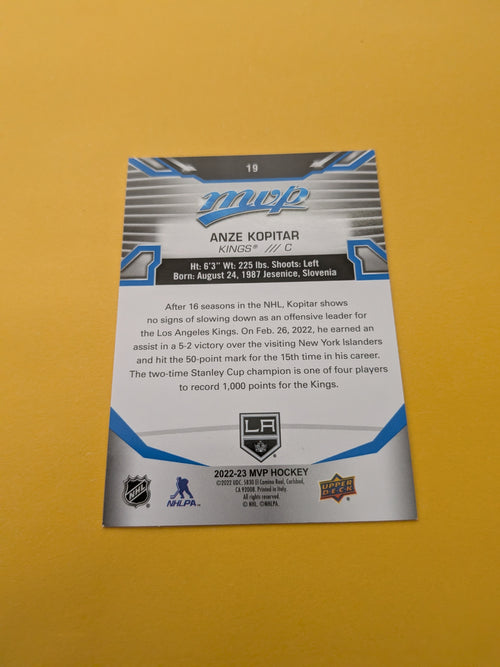 Anze Kopitar 22-23 UD MVP Blue Script Factory Set Parallel Card